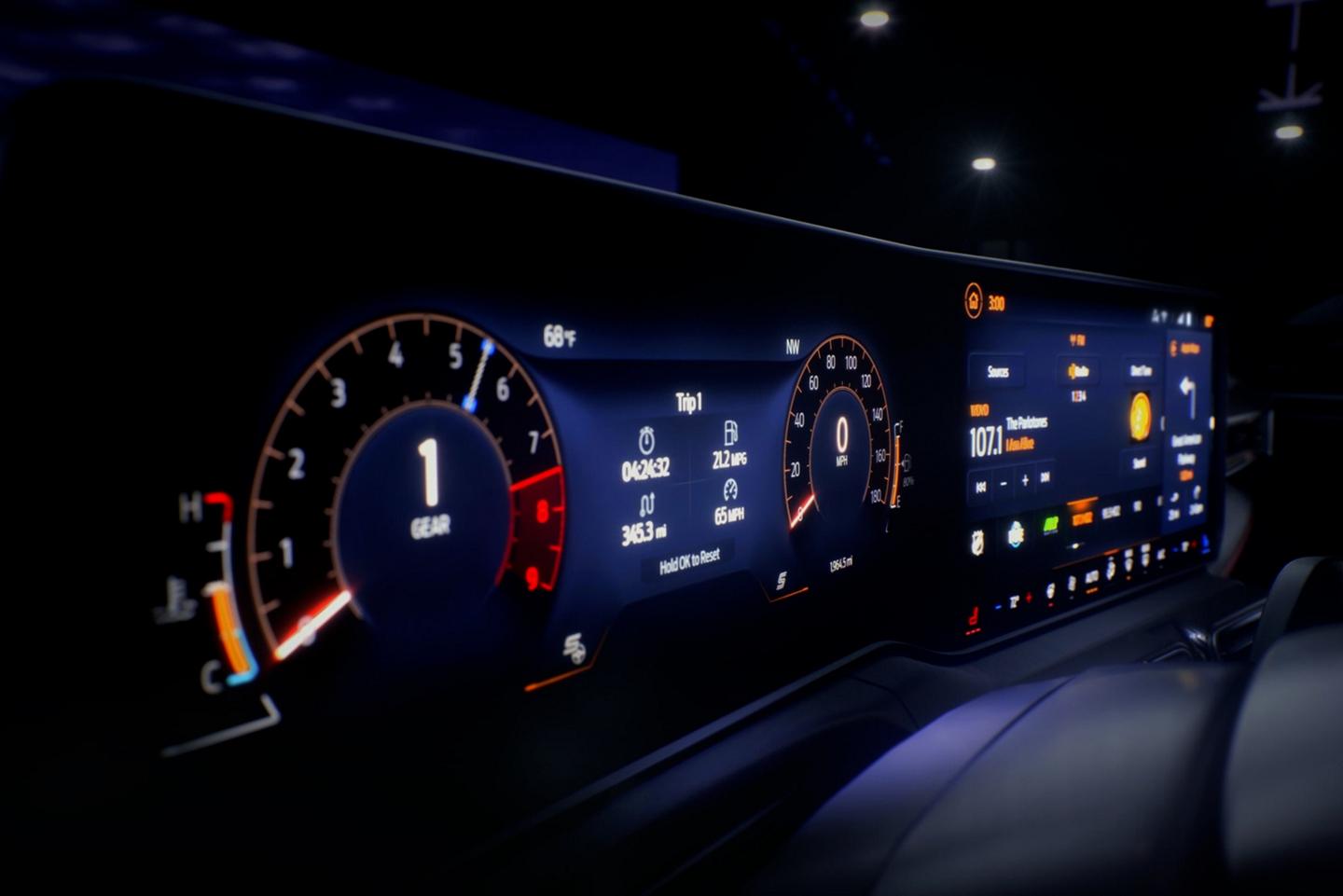 Interior view of Mustang dashboard display.