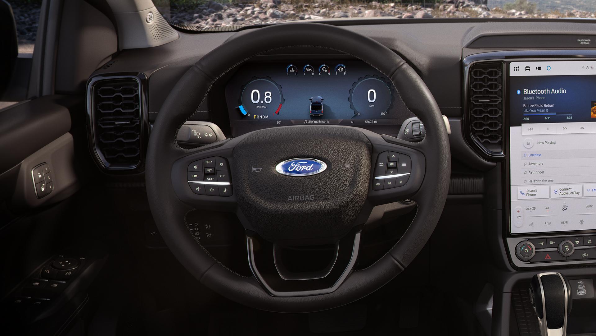 Close-up of the steering wheel
