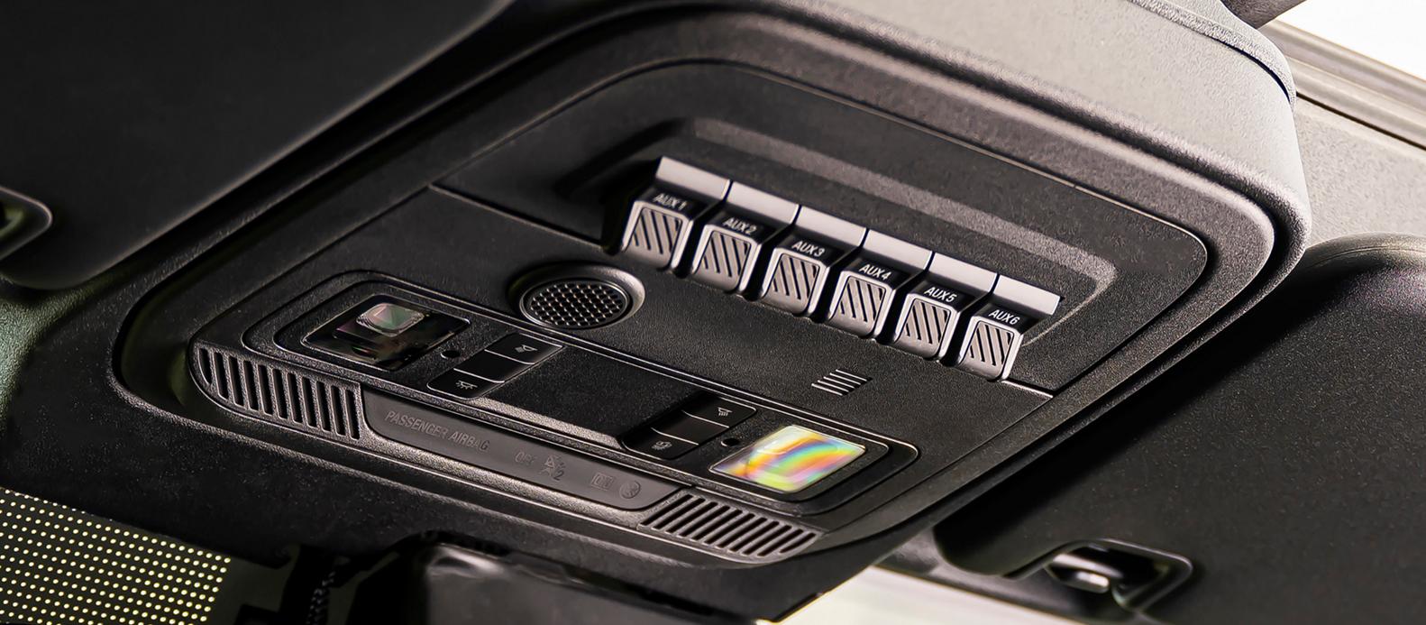 A close-up of the auxiliary upfitter switches available on a 2025 Ford Bronco® SUV