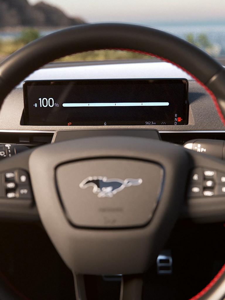 Close-up of a 2026 Ford Mustang Mach-E® steering wheel