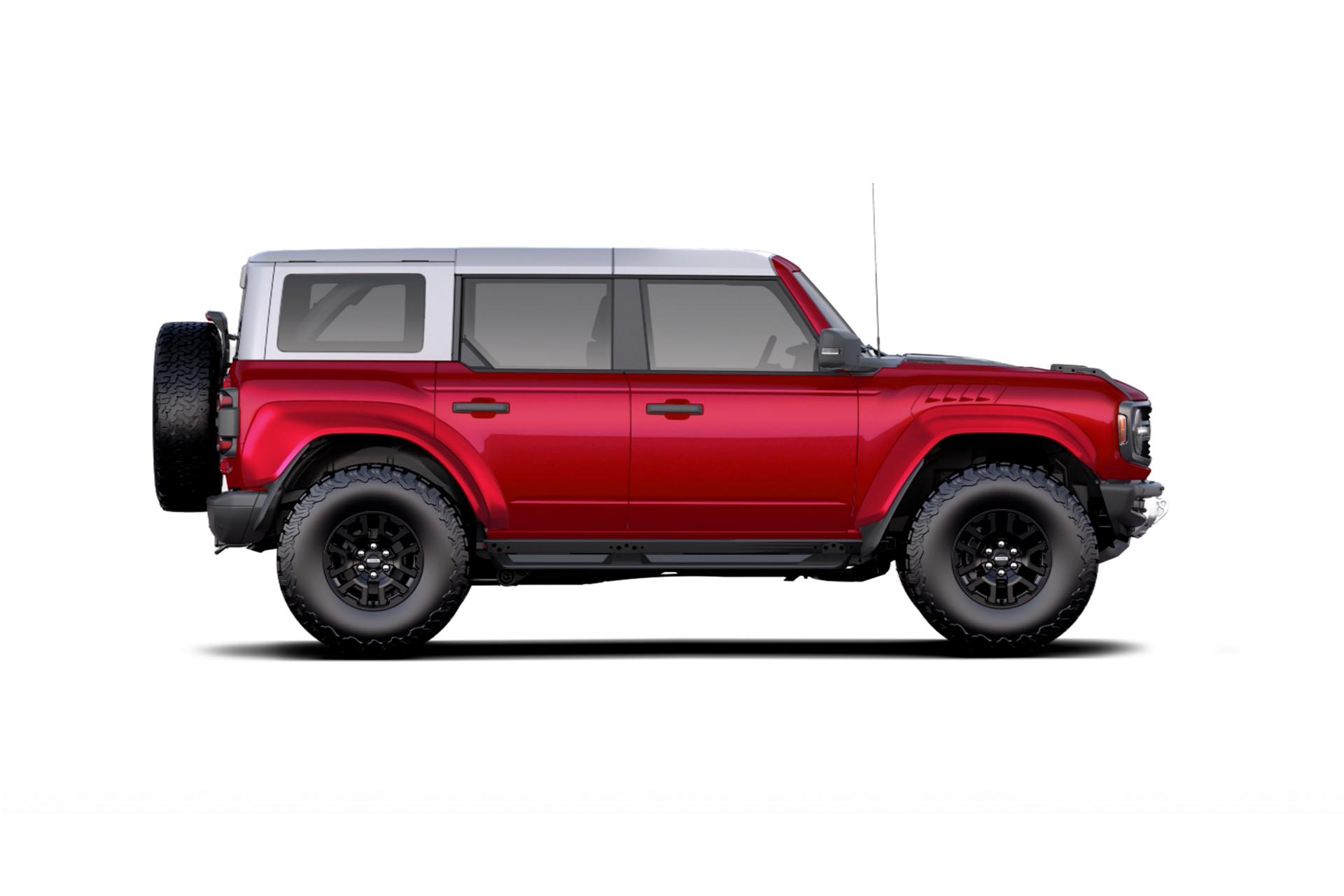 A 2026 Ford Bronco® Badlands in Ruby Red Metallic with an Avalanche Grey-painted roof