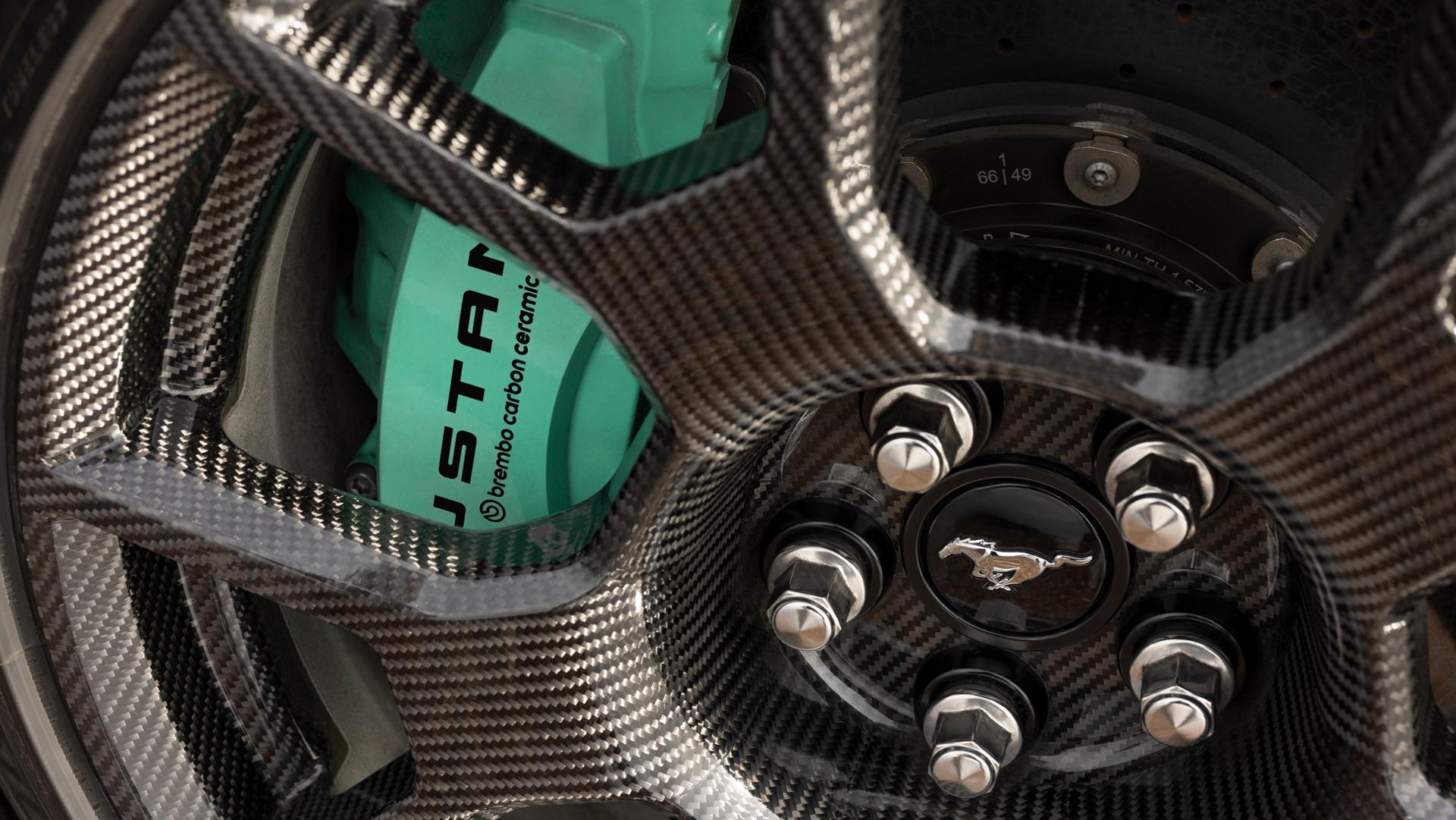 The Brembo brakes of a 2026 Ford Mustang Dark Horse® SC with Track Pack shown