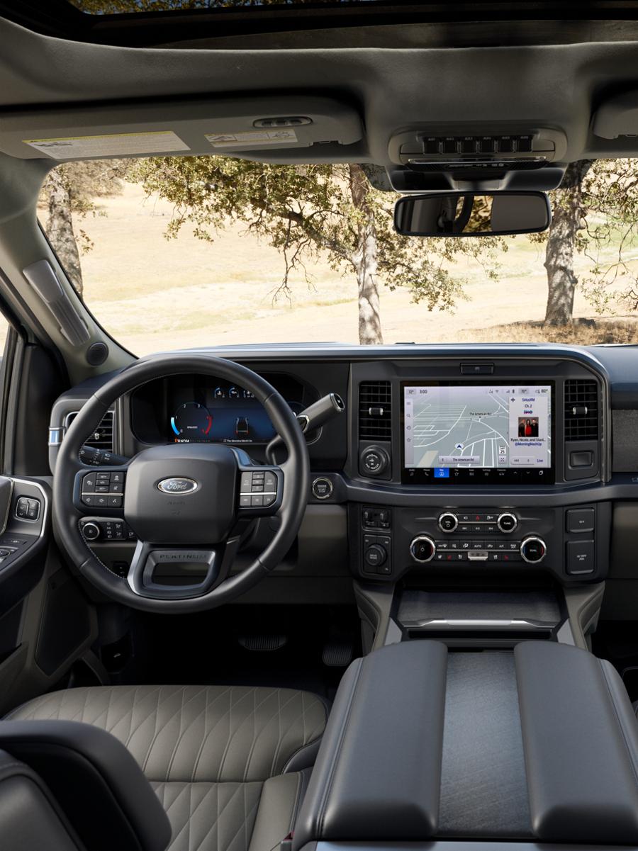 Dashboard interior view of the 2026 Ford Super Duty® F-350® with the Platinum® Plus Package