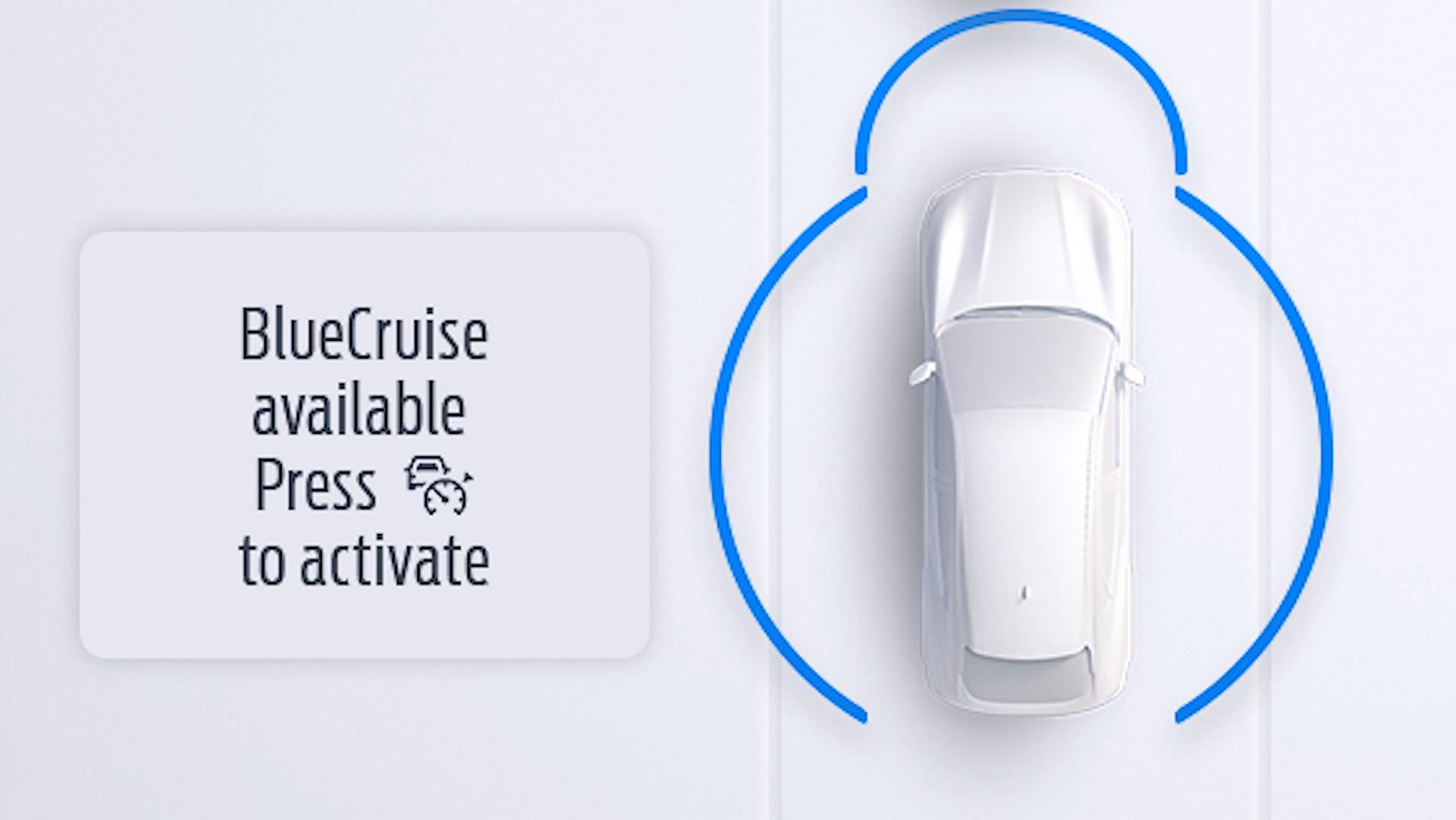 An illustration of the "BlueCruise available" screen prompt