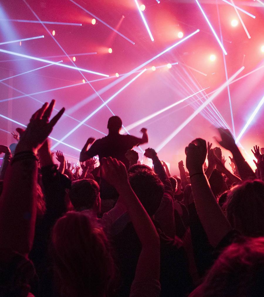 A crowd of people at a live music event.