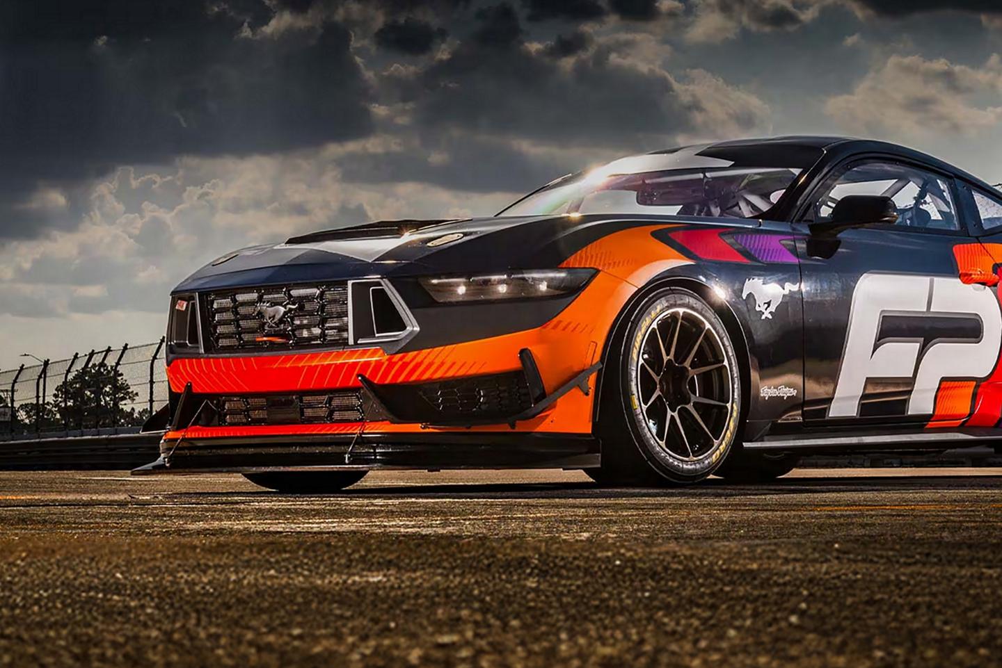 Mustang GT4 on a dirt track.