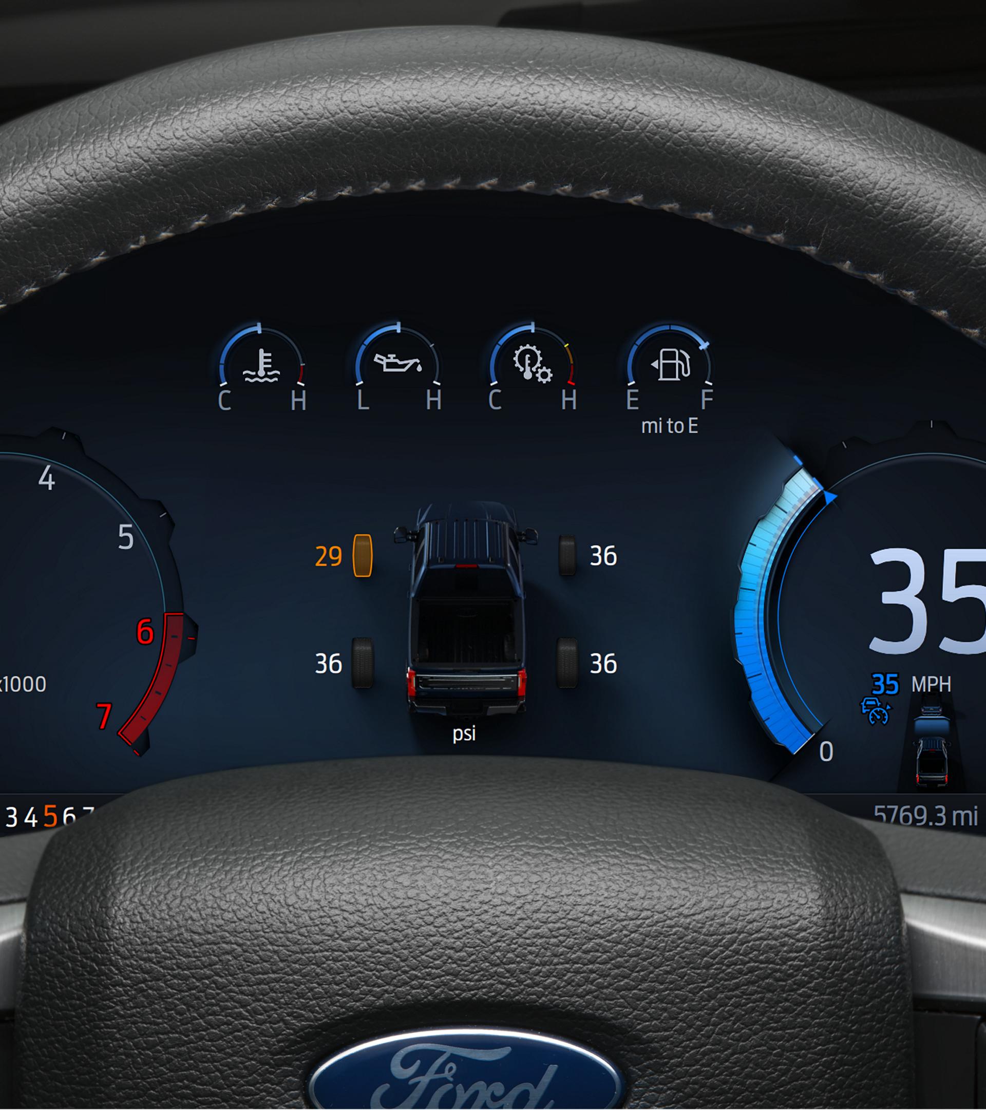 Close up of the instrument cluster for the 2026 Ford Super Duty® Chassis Cab
