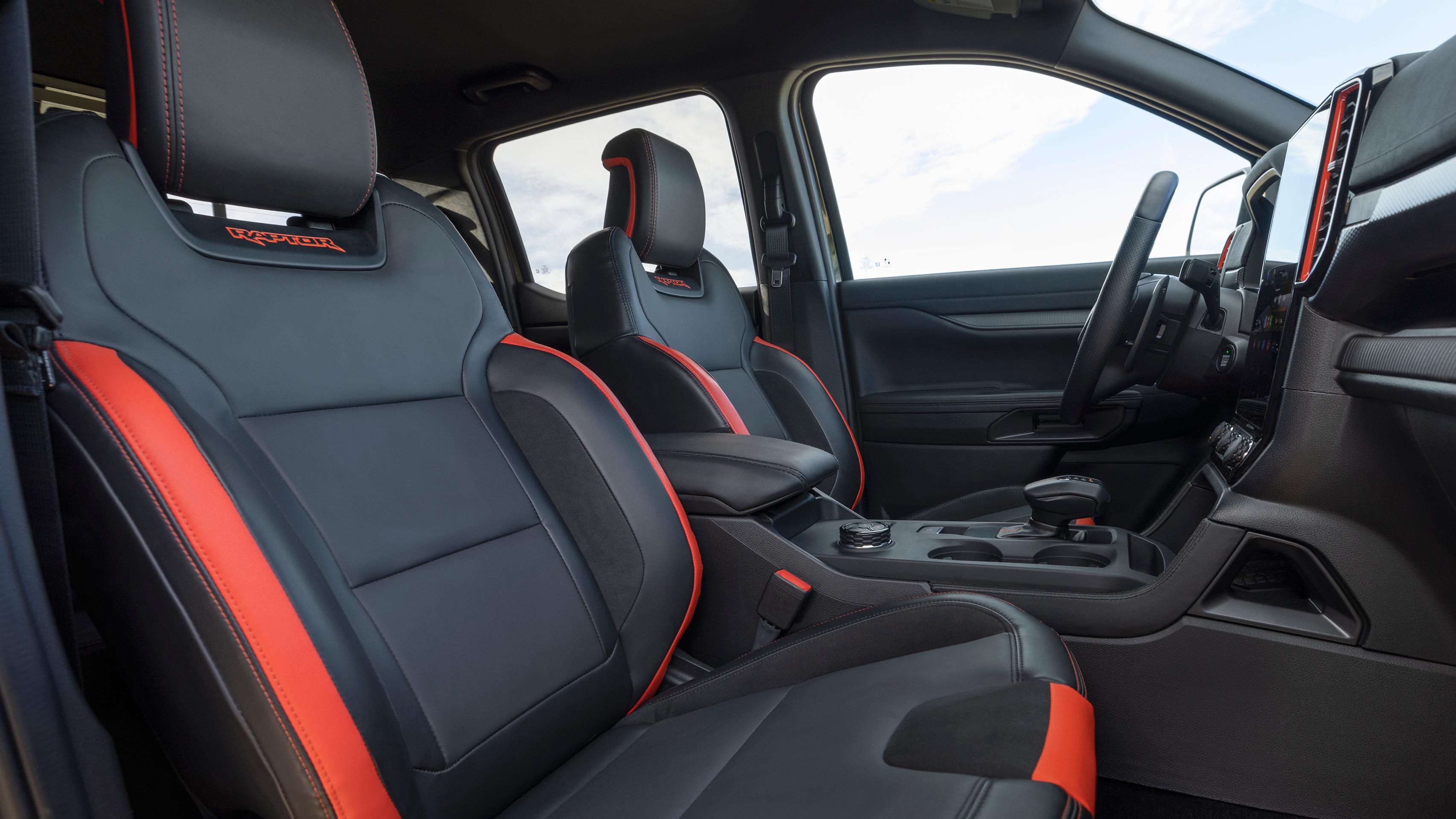 Front row bucket seats inside the 2026 Ford Ranger® Raptor® model