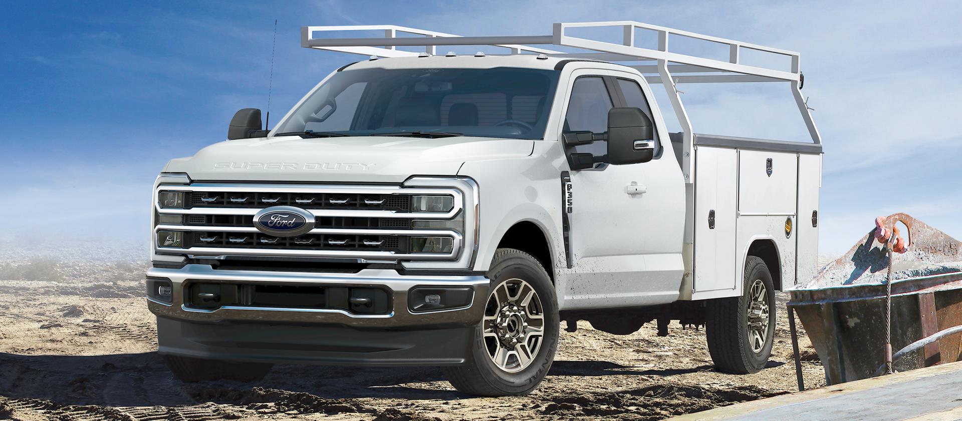 A 2026 Ford Super Duty® Chassis Cab showcasing the LED lighting features and XL Chrome Package