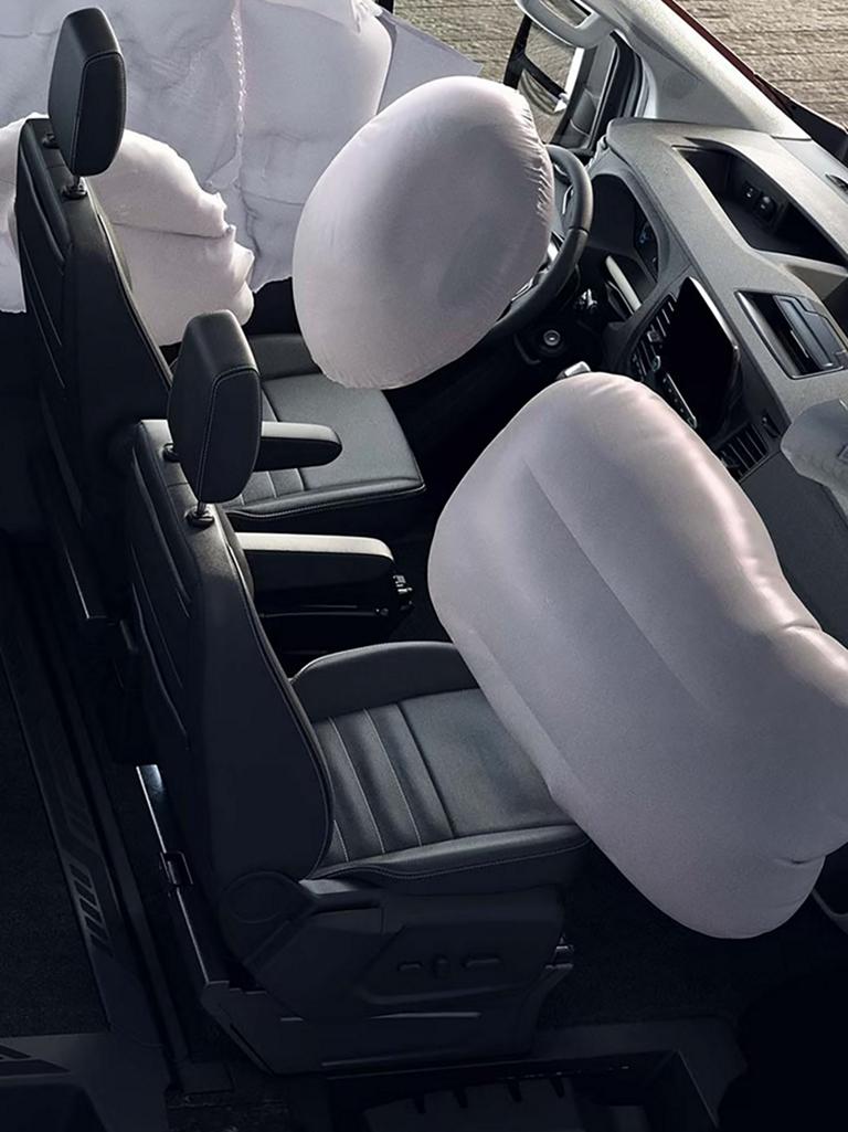 The Safety Canopy® System shown deployed inside a 2026 Ford Transit® van