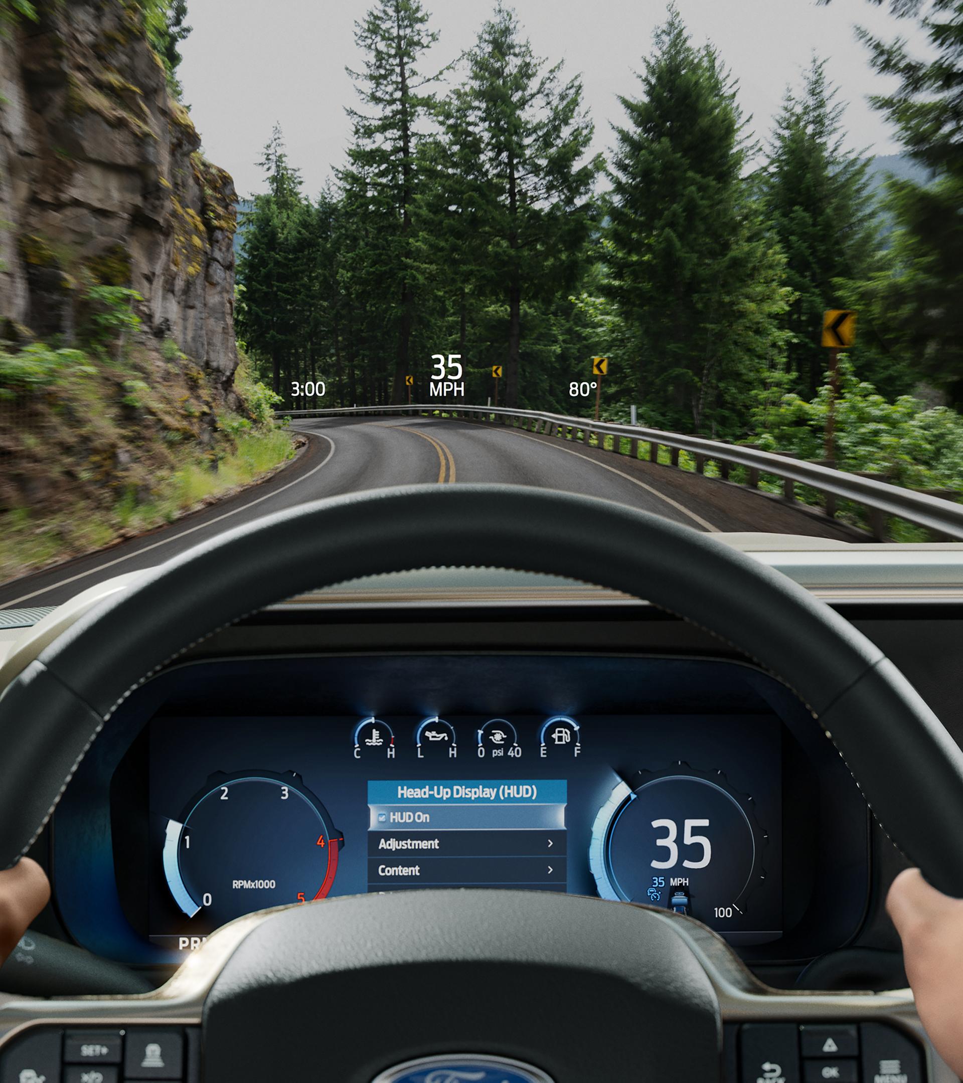 Driver perspective of the head-up display feature
