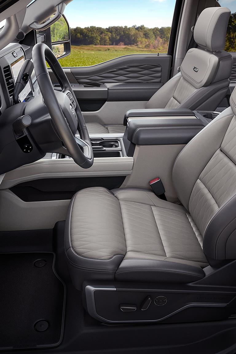 Interior side view of a 2026 Ford Super Duty® truck with the Platinum™ Plus Package