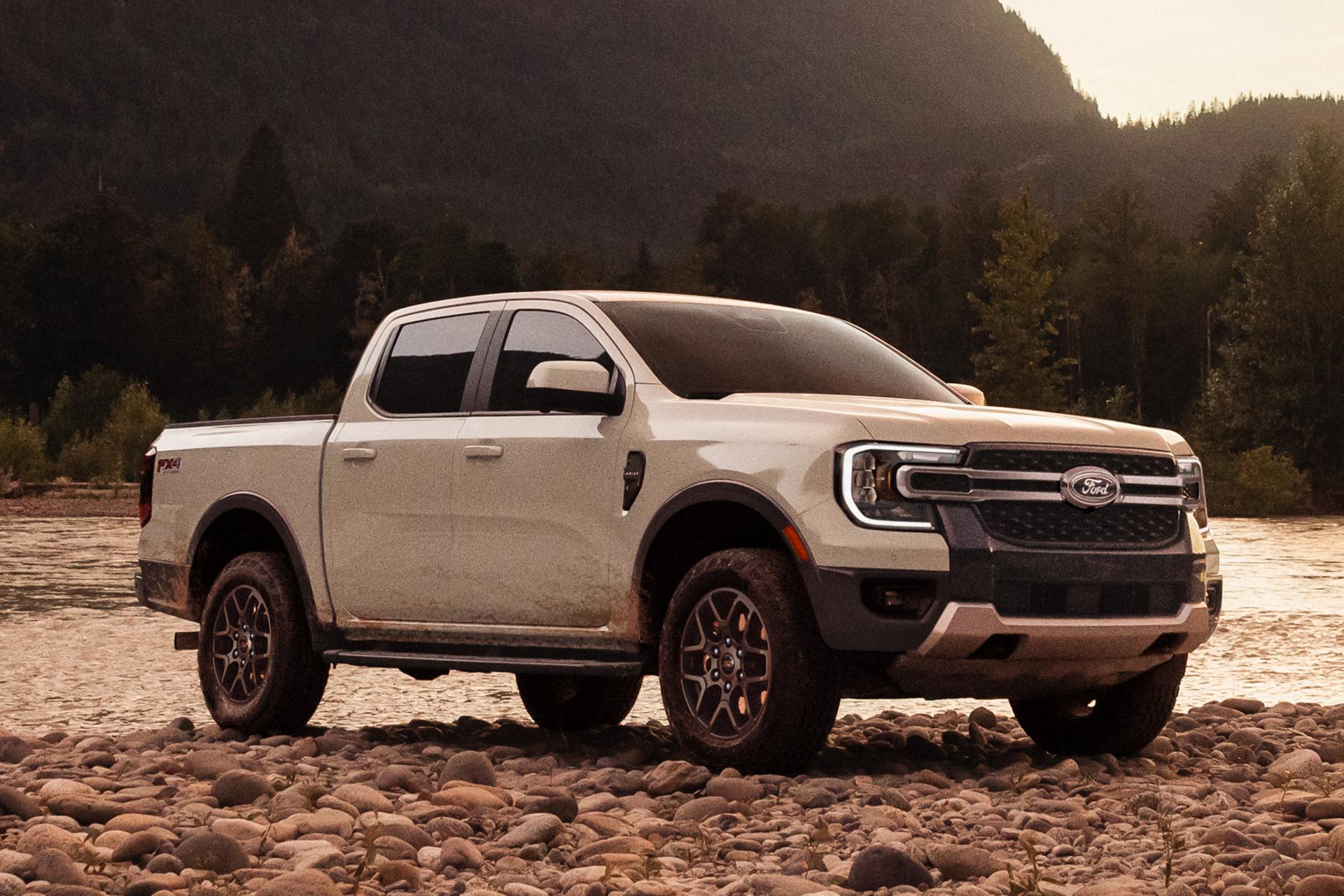 2026 Ford Ranger® Lariat® model with FX4 Off-Road Package parked mountainside near a rocky river