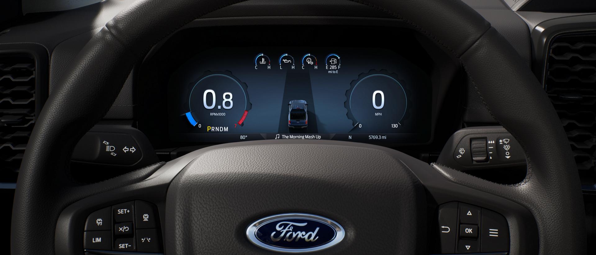 Close-up of a 2025 Ford Ranger® pickup digital dashboard