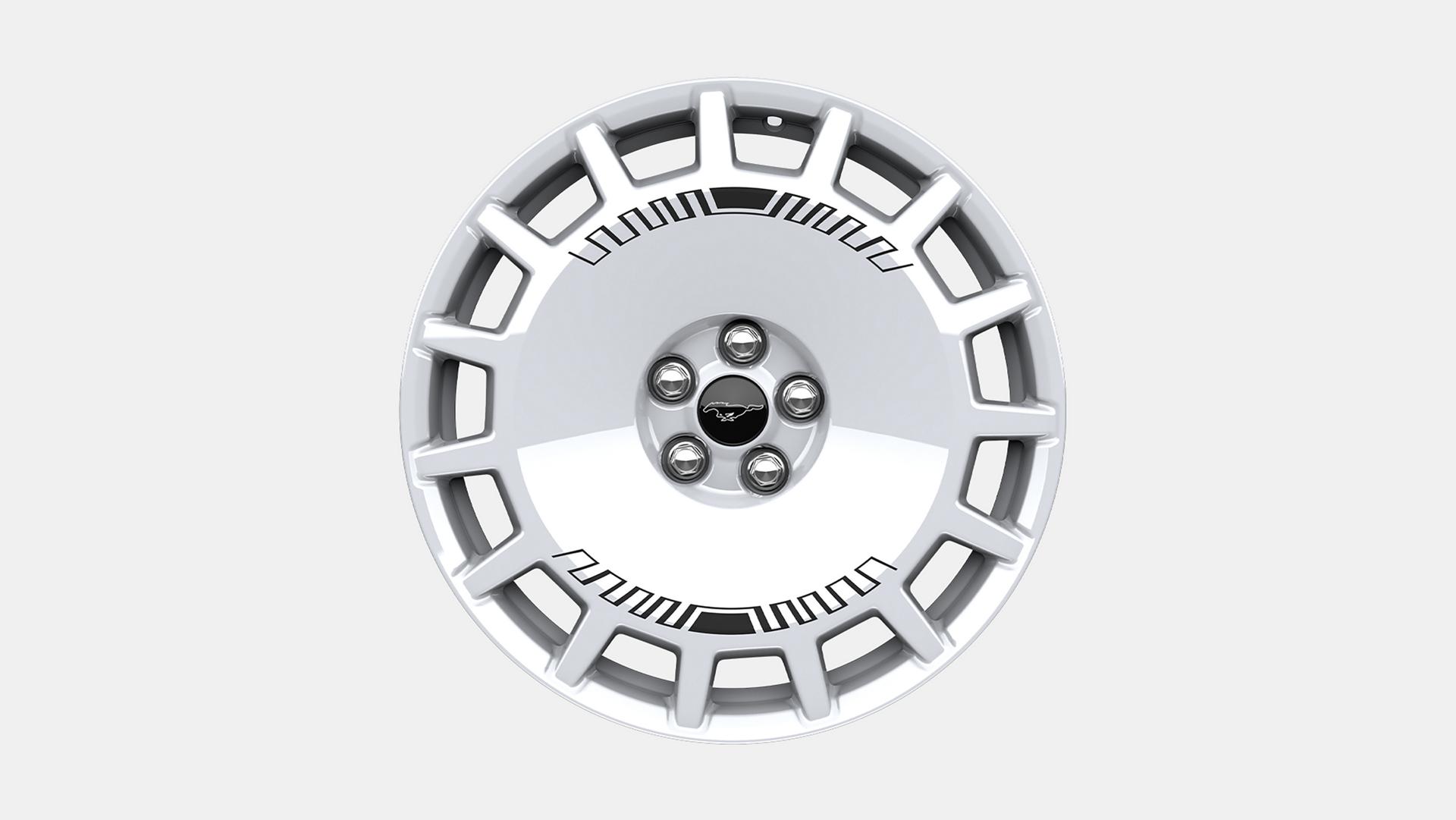 19" high-gloss Oxford white wheels with black-printed graphics