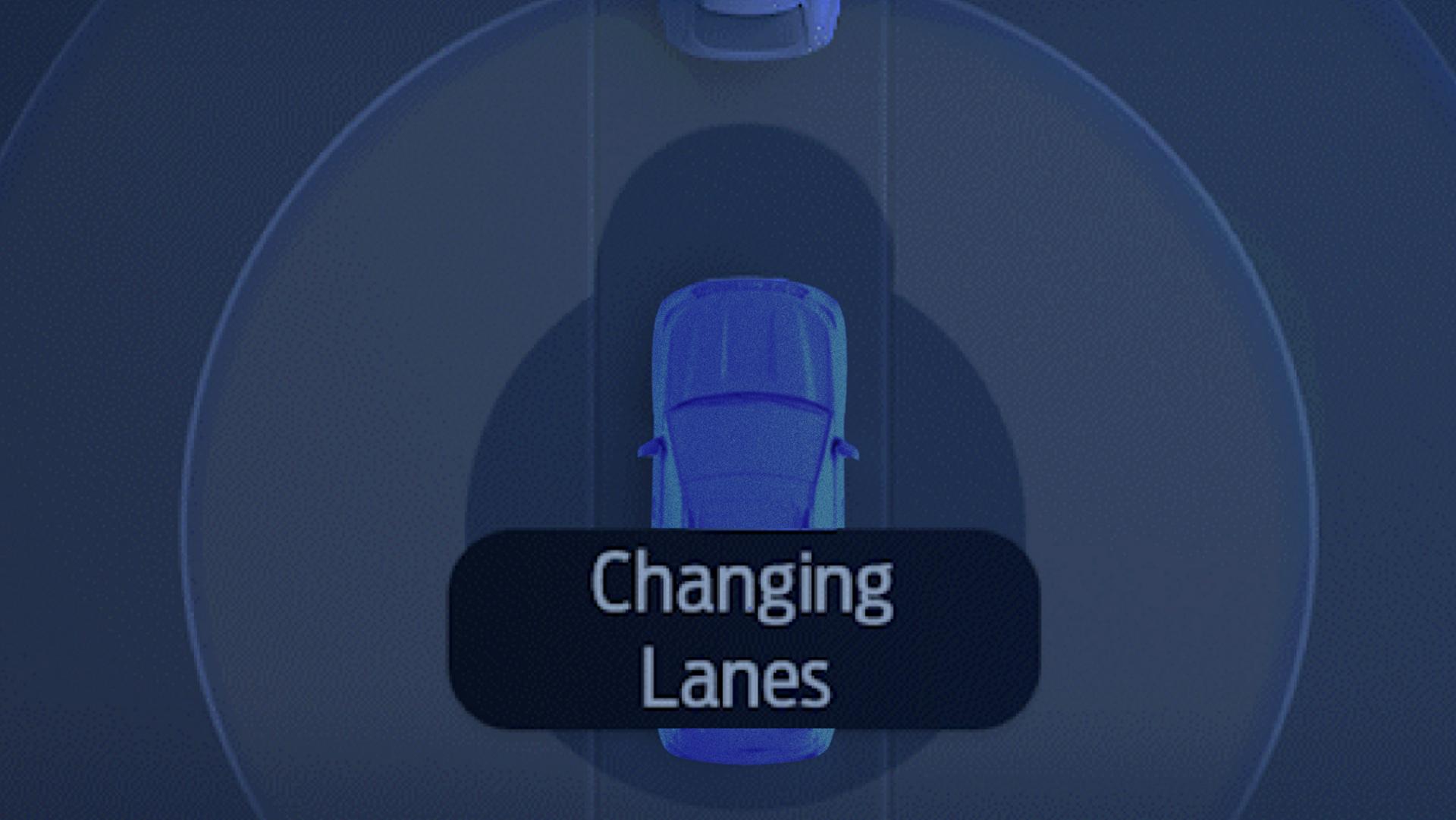 The "Changing Lanes" icon that shows when BlueCruise is about to make an automatic lane change