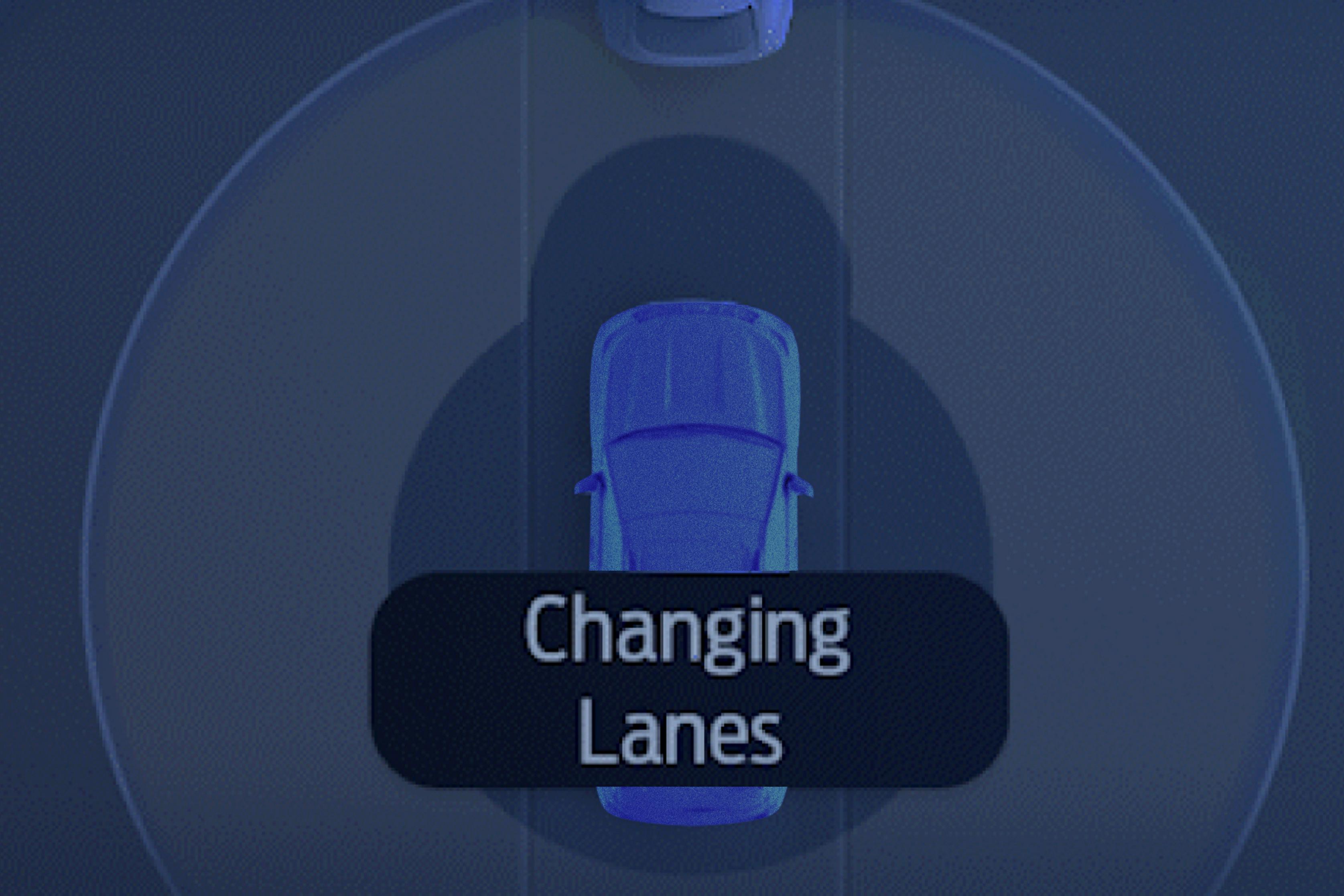 The "Changing Lanes" icon that shows when BlueCruise is about to make an automatic lane change