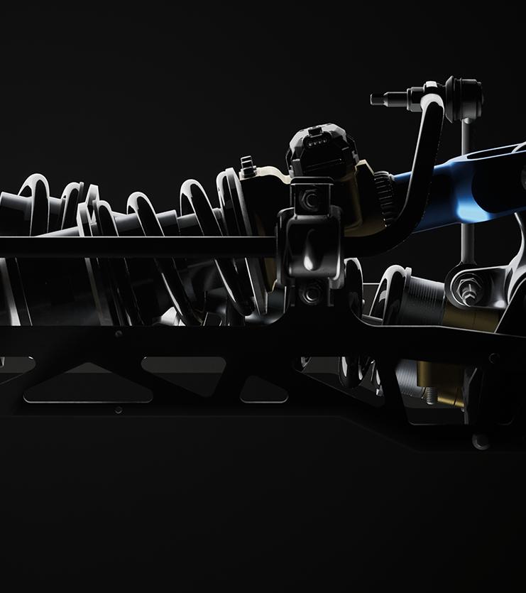 A highly stylized suspension belonging to the Mustang GTD.