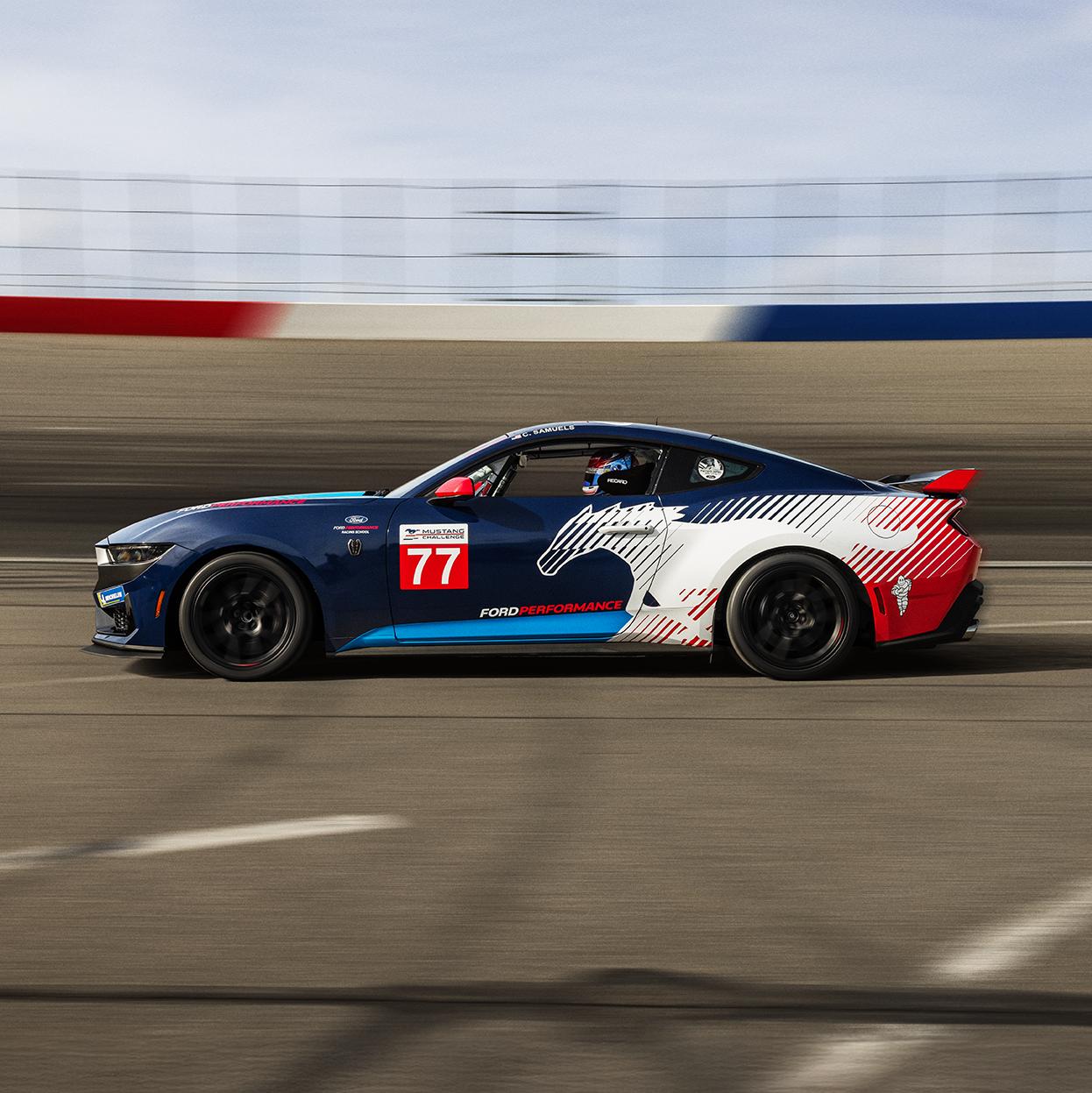 Mustang Dark Horse R on a racetrack.