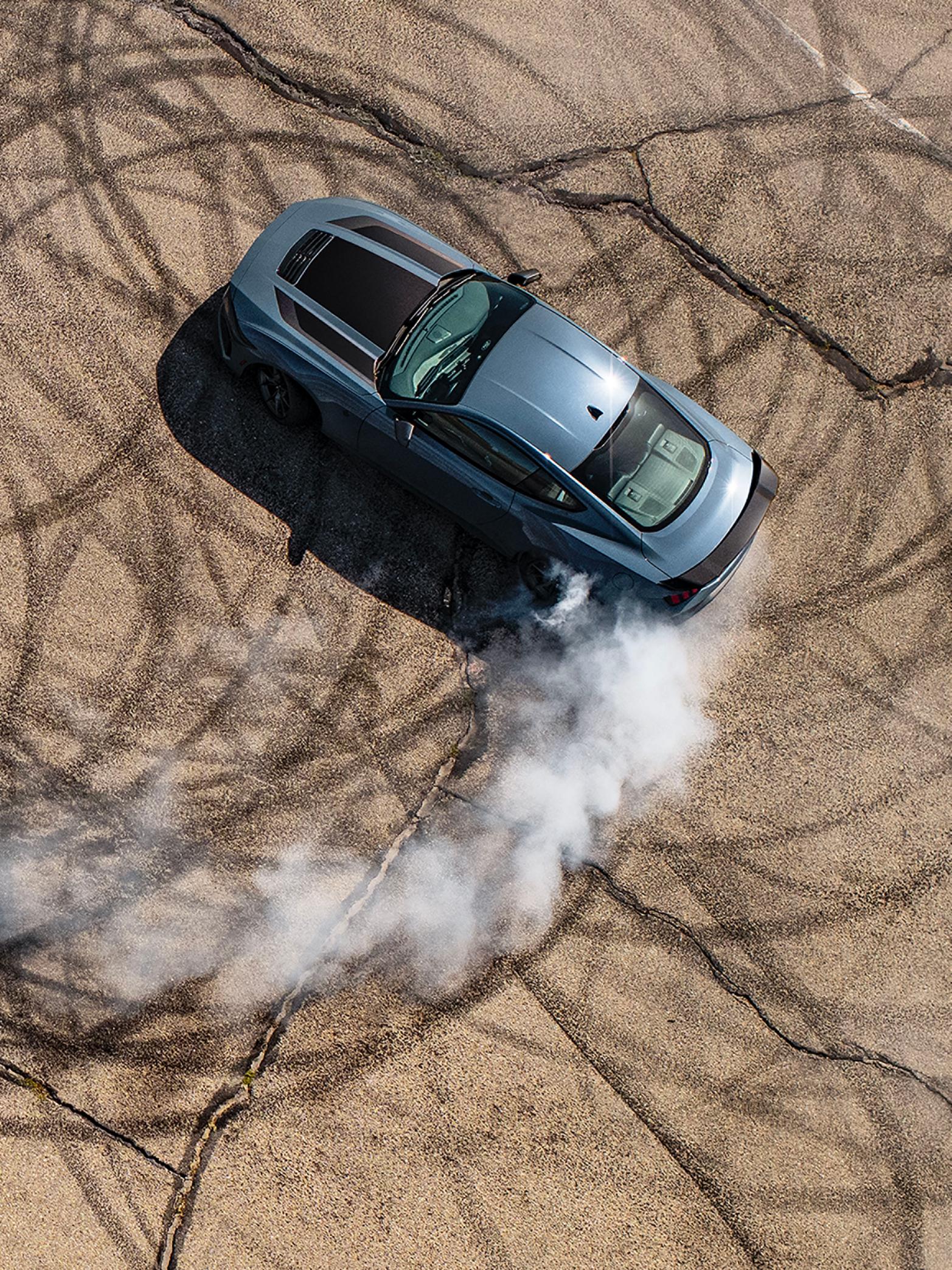 2026 Ford Mustang® Dark Horse® Fastback performing burnouts on a closed track