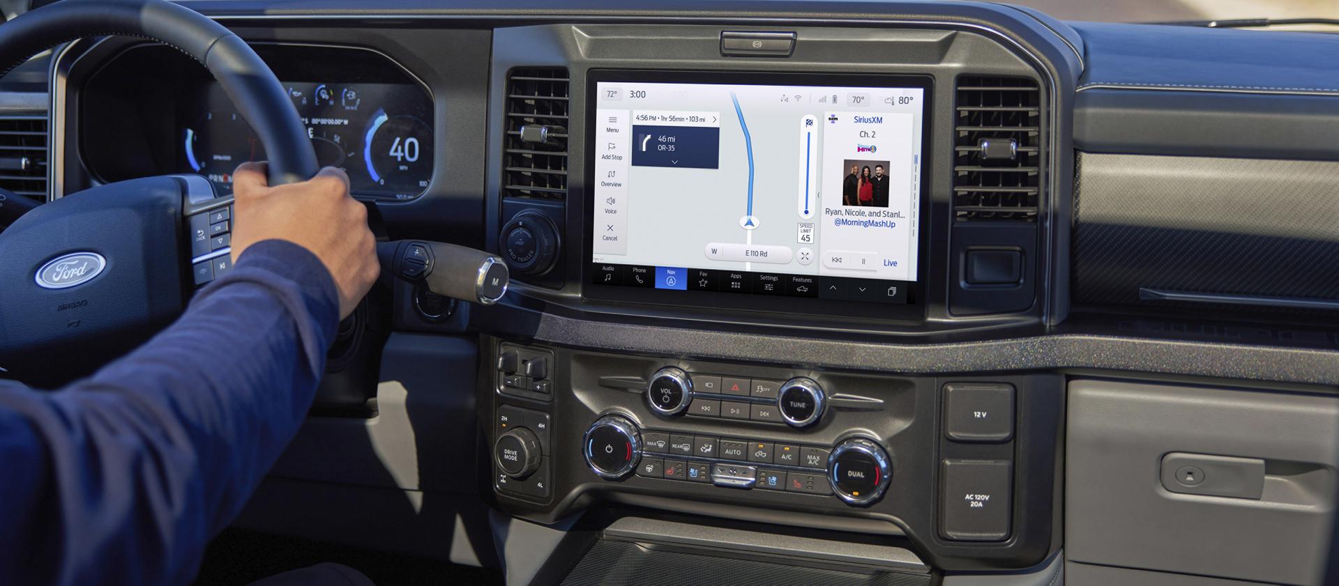 Dashboard view of the 2027 Ford Super Duty® interior, highlighting the 12-inch centre display