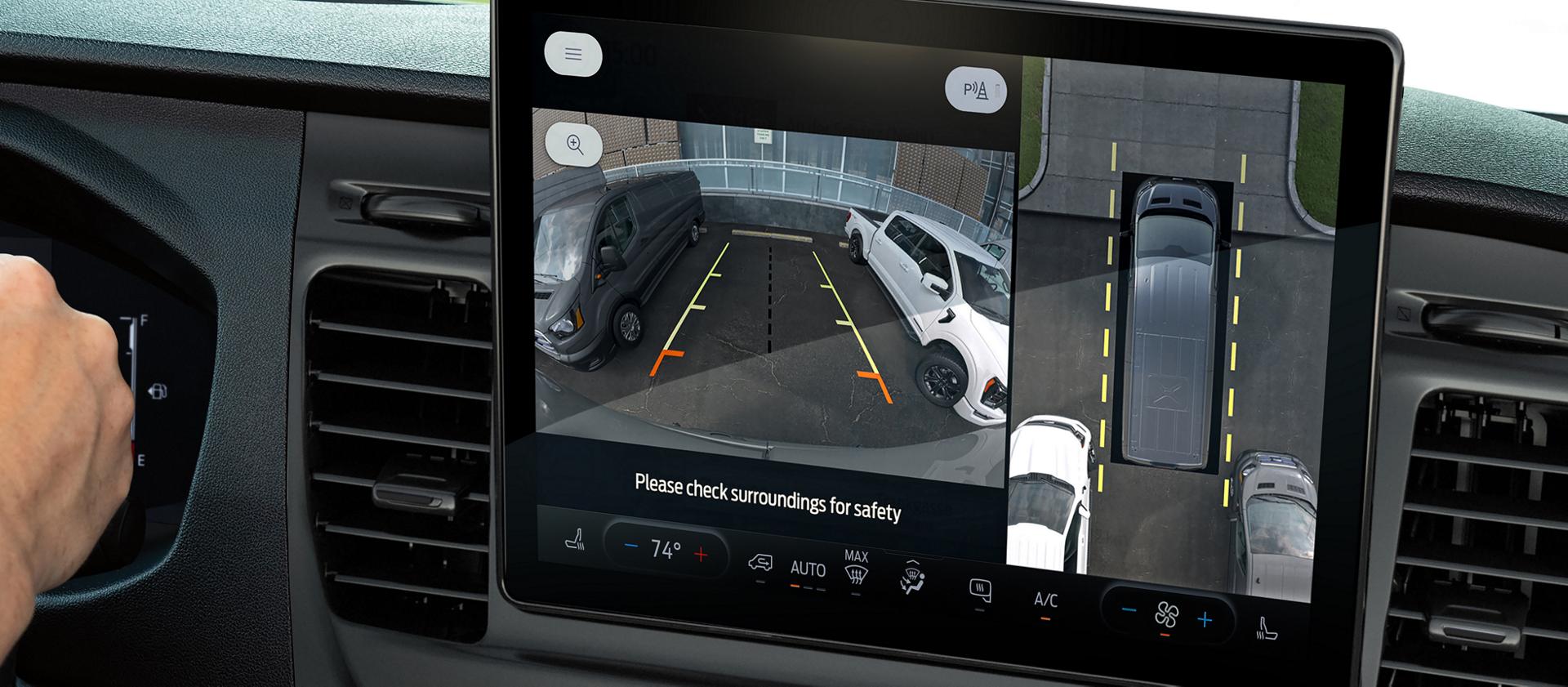 A close-up of the driver's assist screen