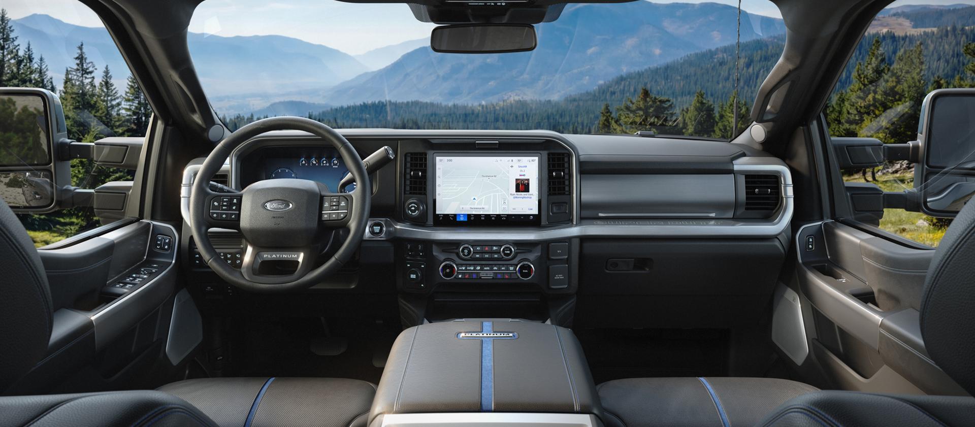 Dashboard and interior view of the 2027 Ford Super Duty® F-350® Platinum® model