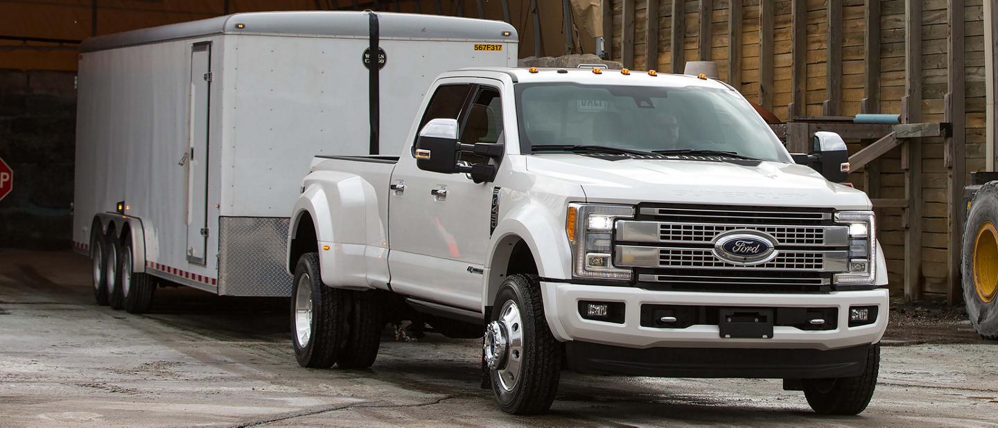 2016 Super Duty pickup truck with hitched trailer.