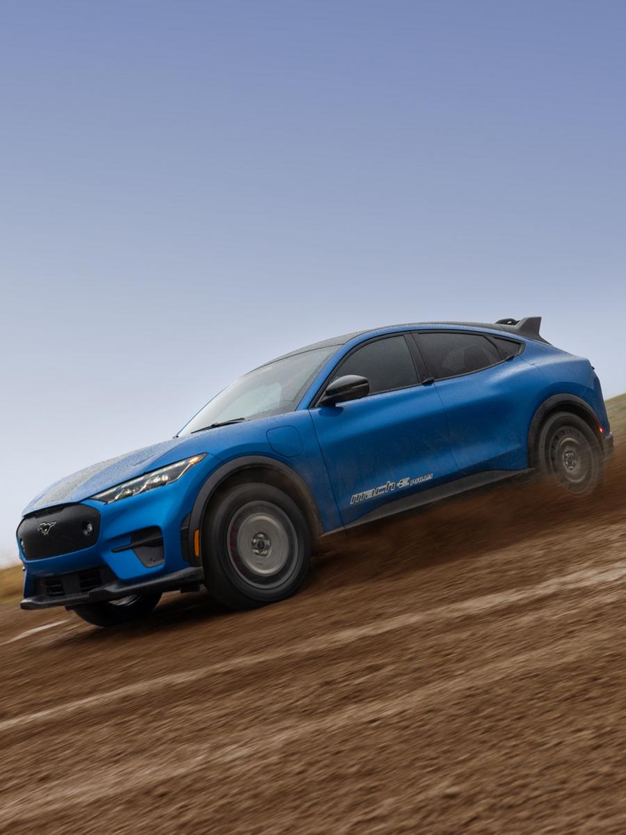2026 Ford Mustang Mach-E® Rally model being driven off pavement