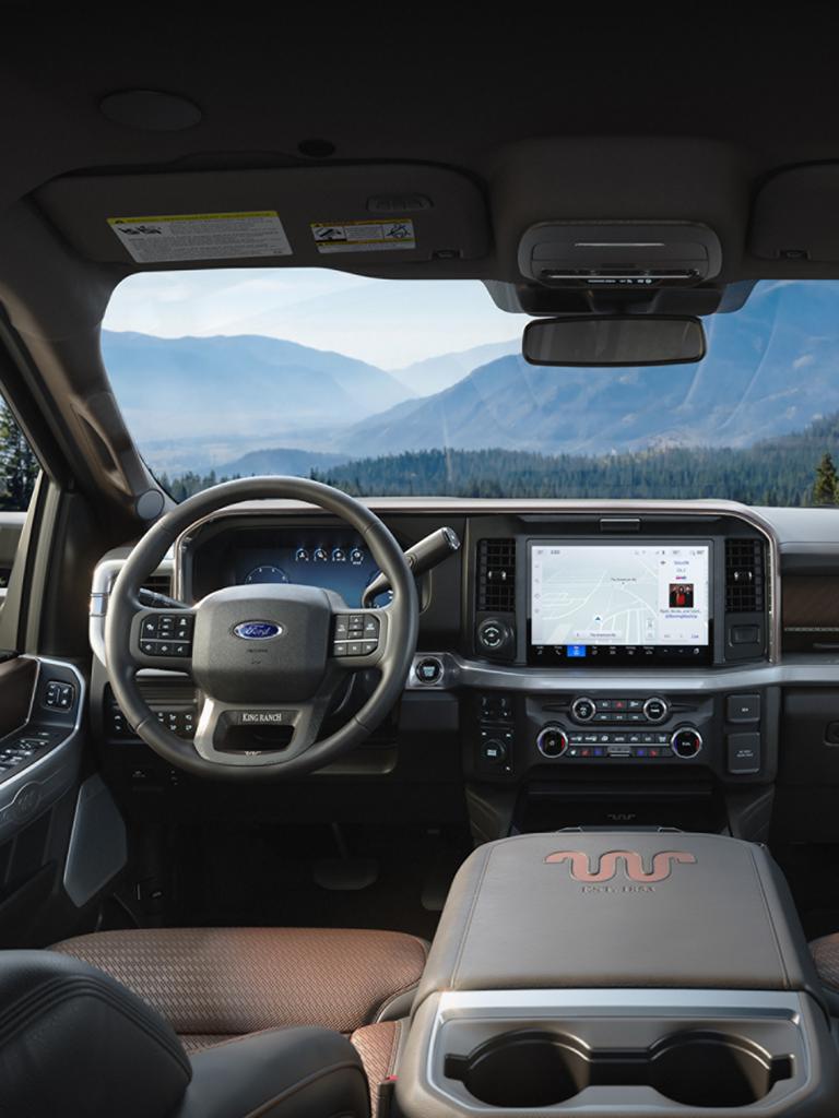 Interior view of the front seats inside the 2027 Ford Super Duty® King Ranch® model