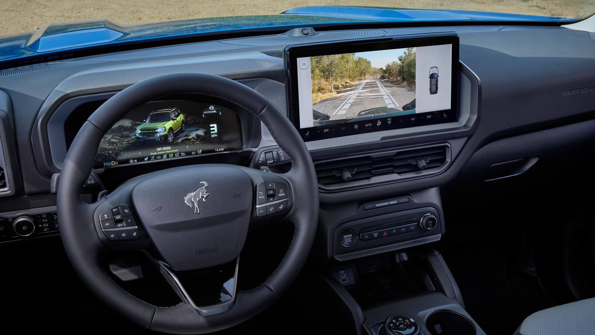 View from camera angle showing the road ahead inside of a 2026 Ford Bronco Sport® SUV