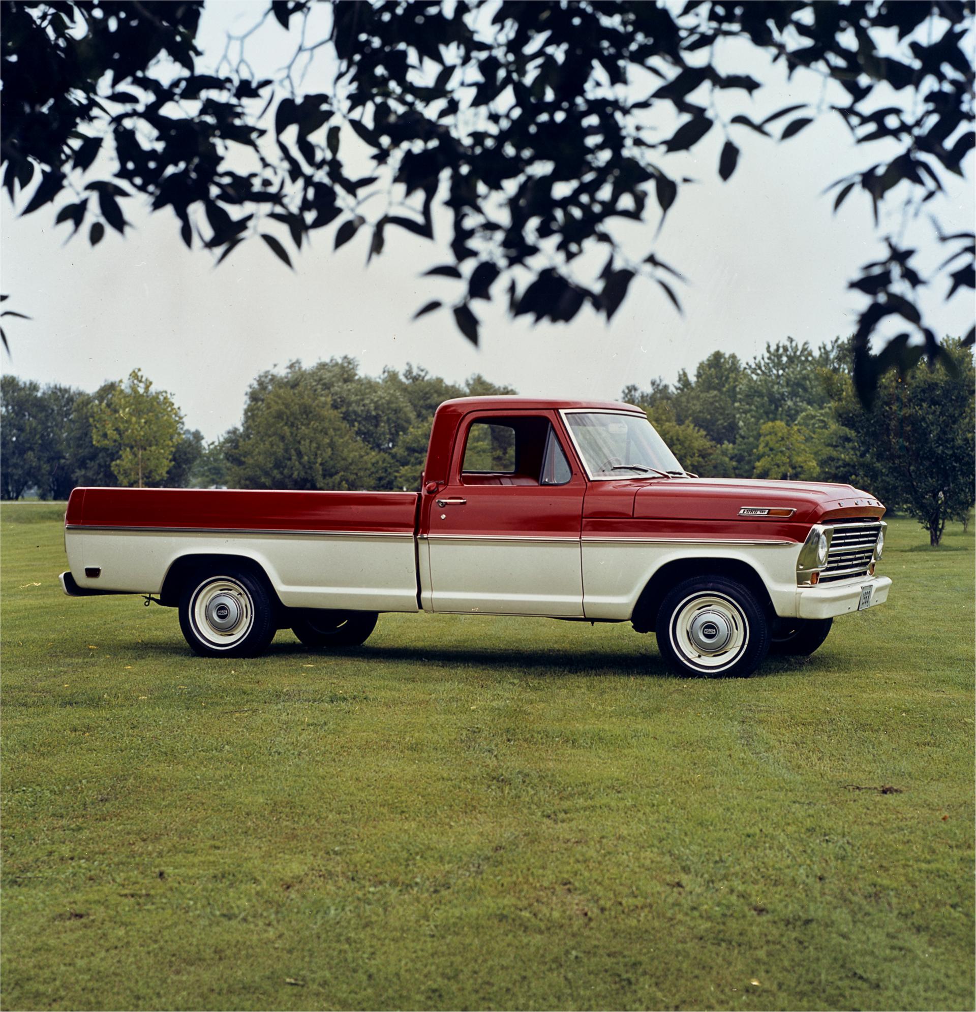 A 1968 Ford F-150 parked in a field. 