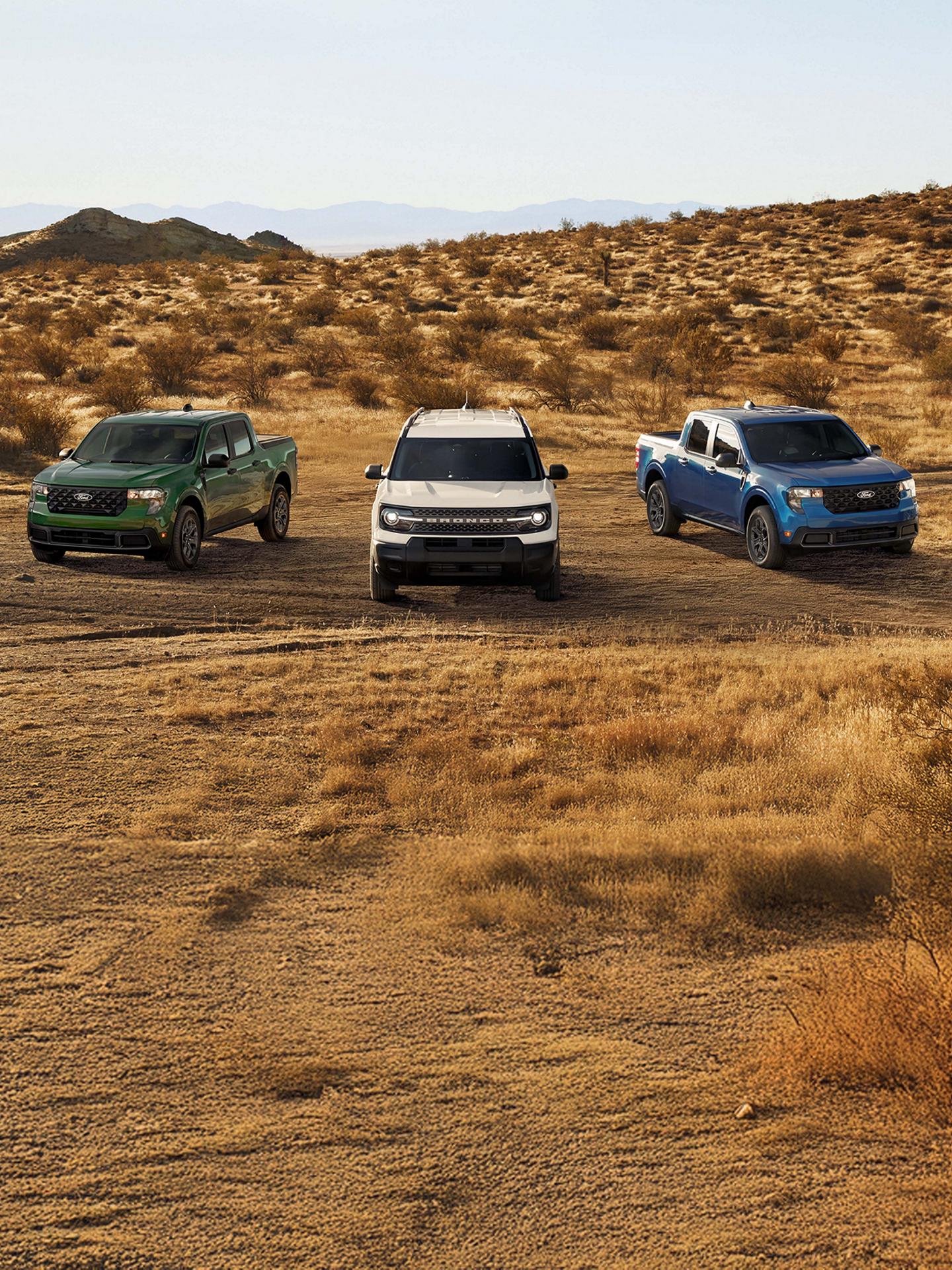 All-line image of Ford Maverick and Bronco Sport vehicles.
