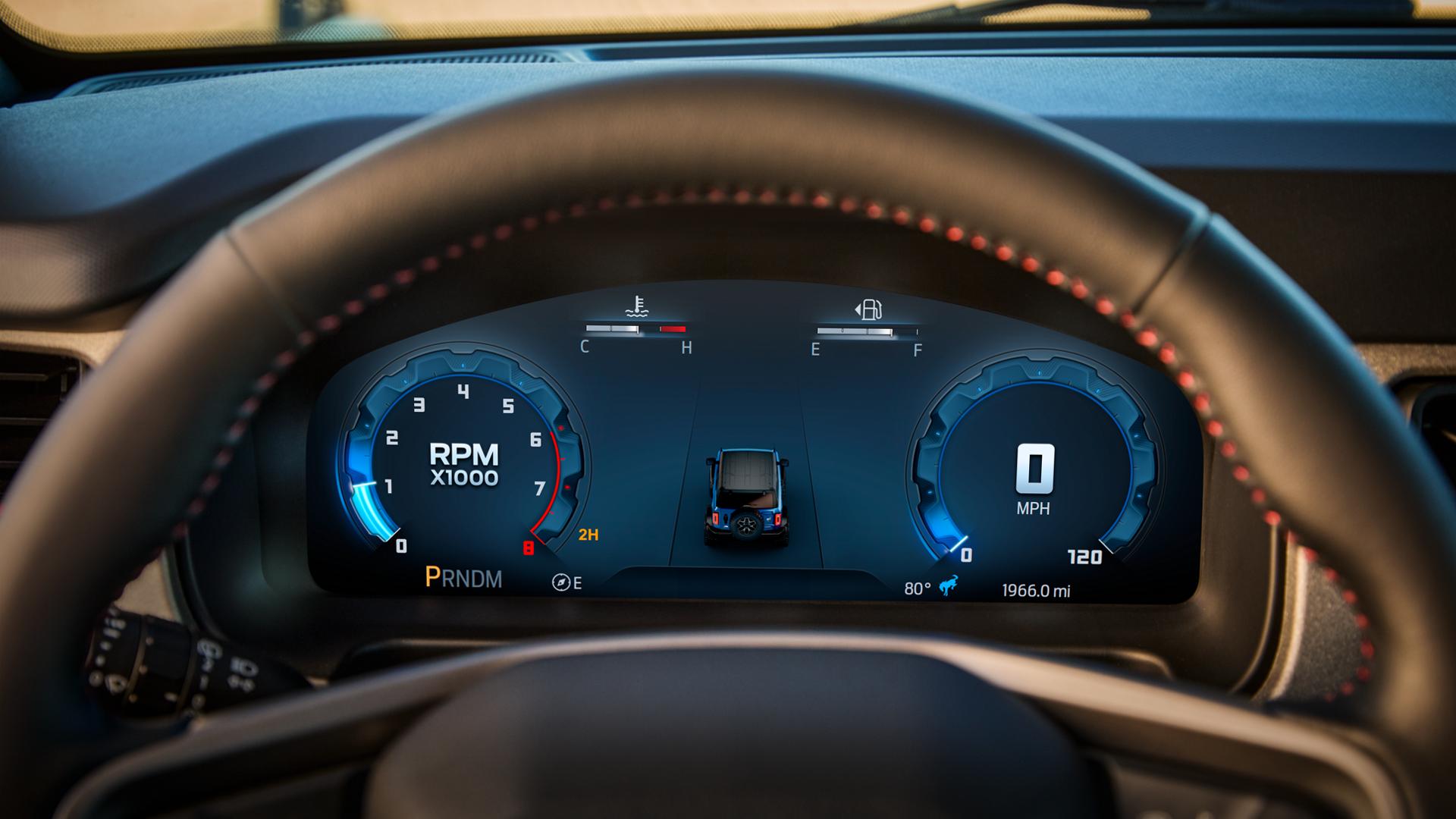 A close-up of the digital instrument cluster on a 2025 Ford Bronco® SUV