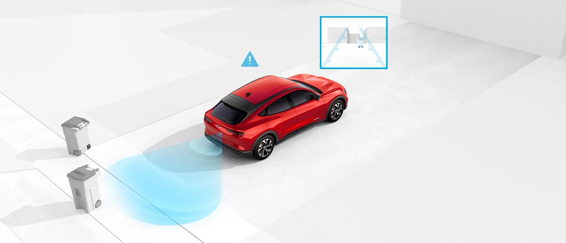Computer-generated image demonstrating driver-assist features on a 2026 Ford Mustang Mach-E® SUV