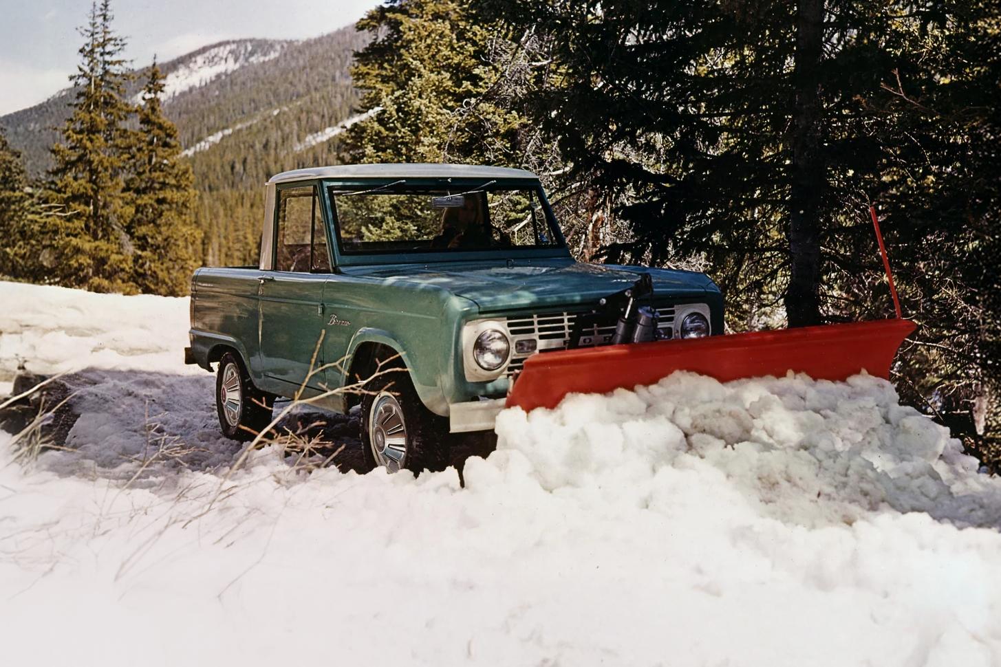 1960s Bronco Sport Utility with snowplough attachment.