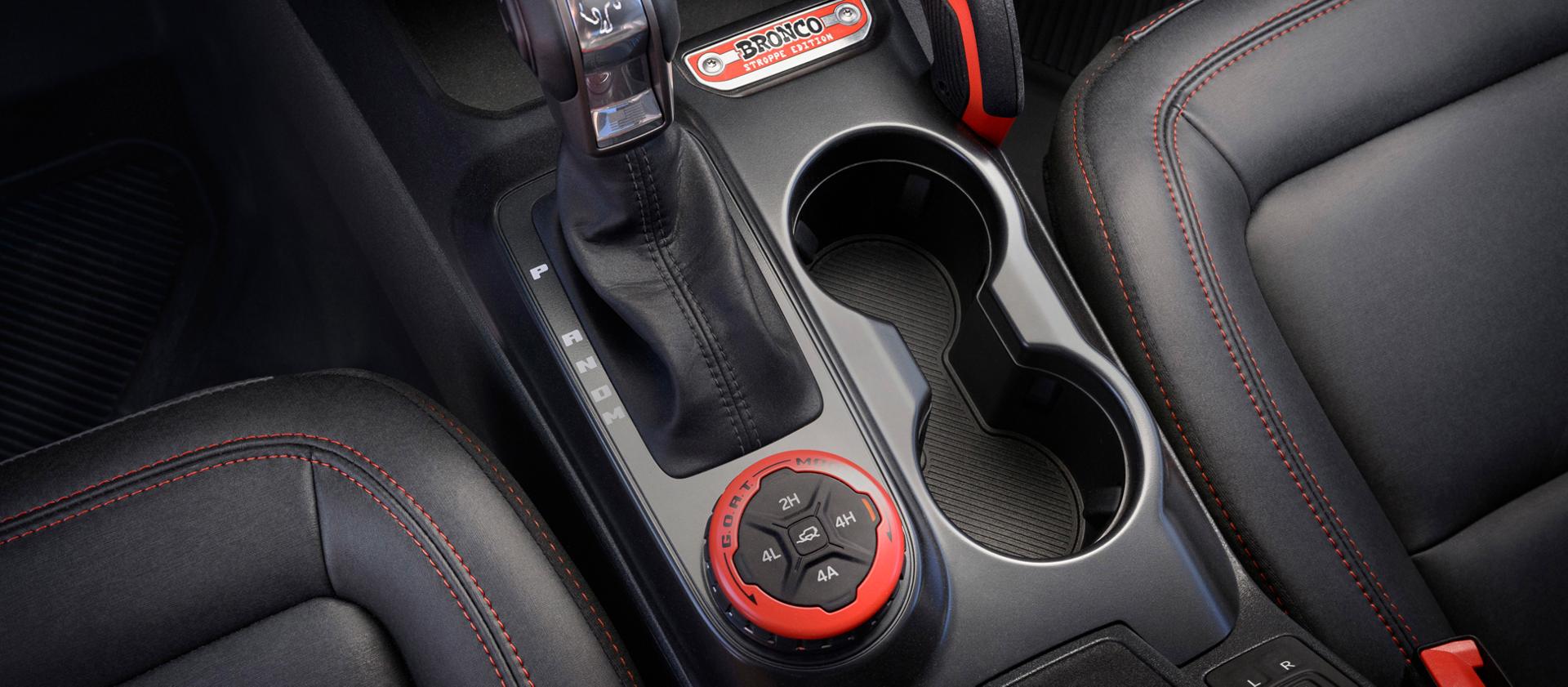 A close-up of the centre console on a 2025 Ford Bronco® Stroppe Edition SUV