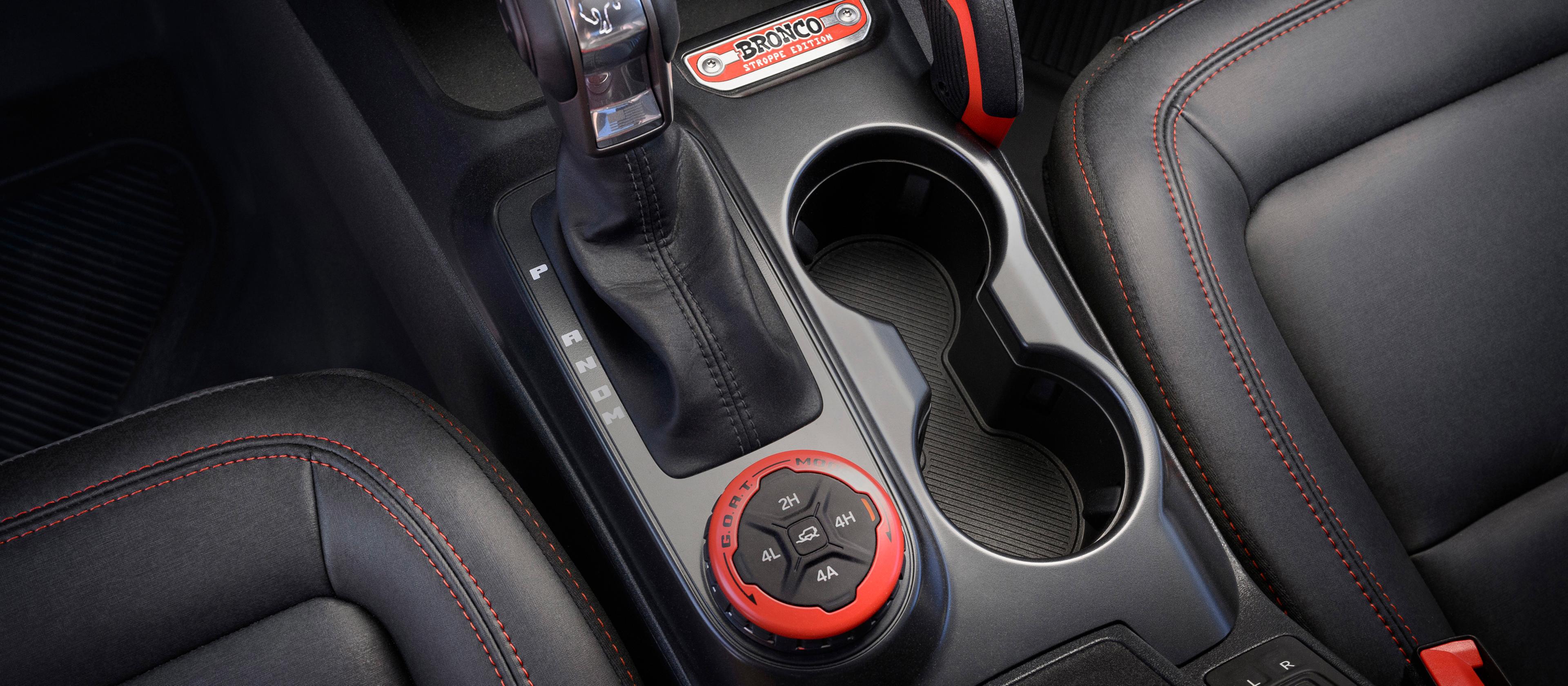 A close-up of the centre console on a 2025 Ford Bronco® Stroppe Edition SUV