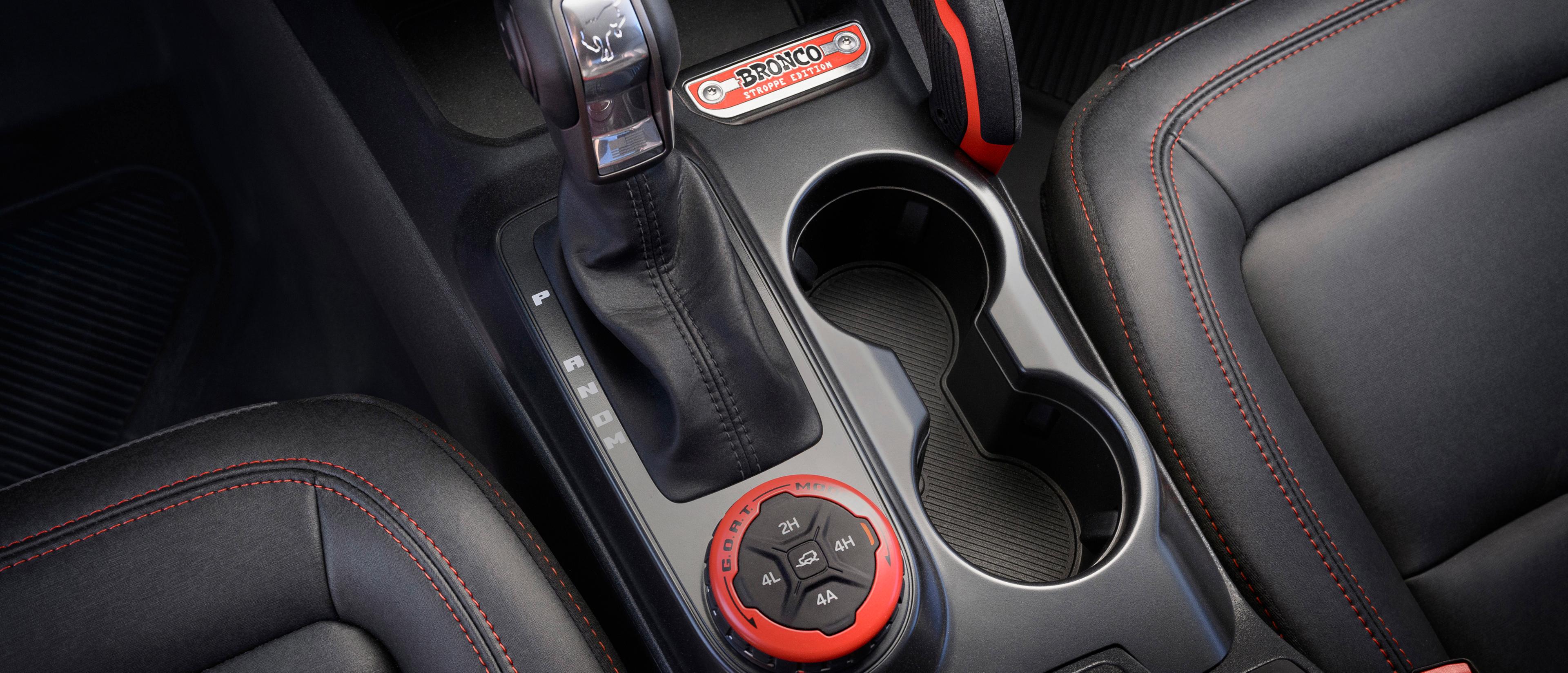 A close-up of the center console on a 2025 Ford Bronco® Stroppe Edition SUV