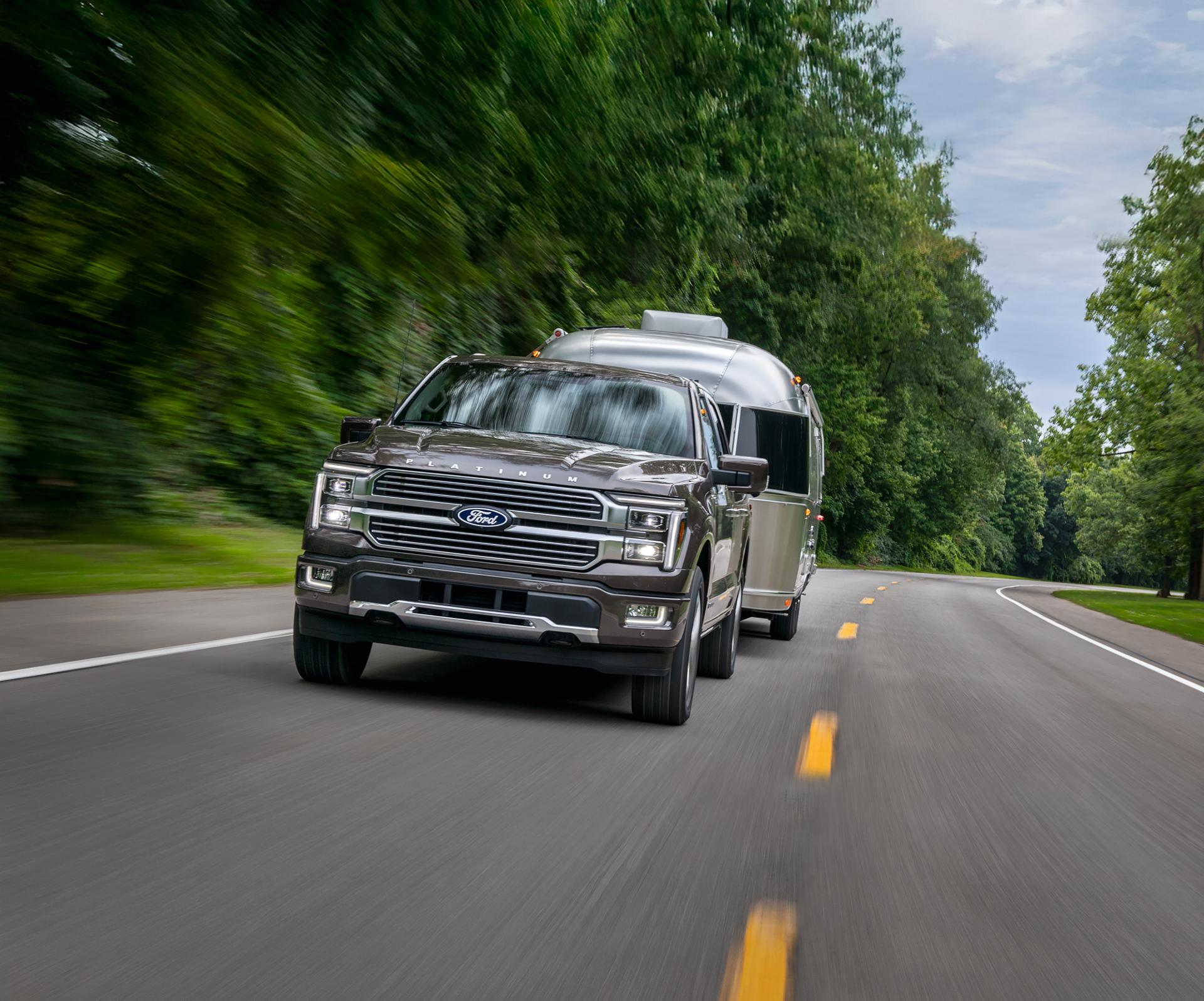 2026 Ford F-150® Platinum® model pulling an Airstream camper