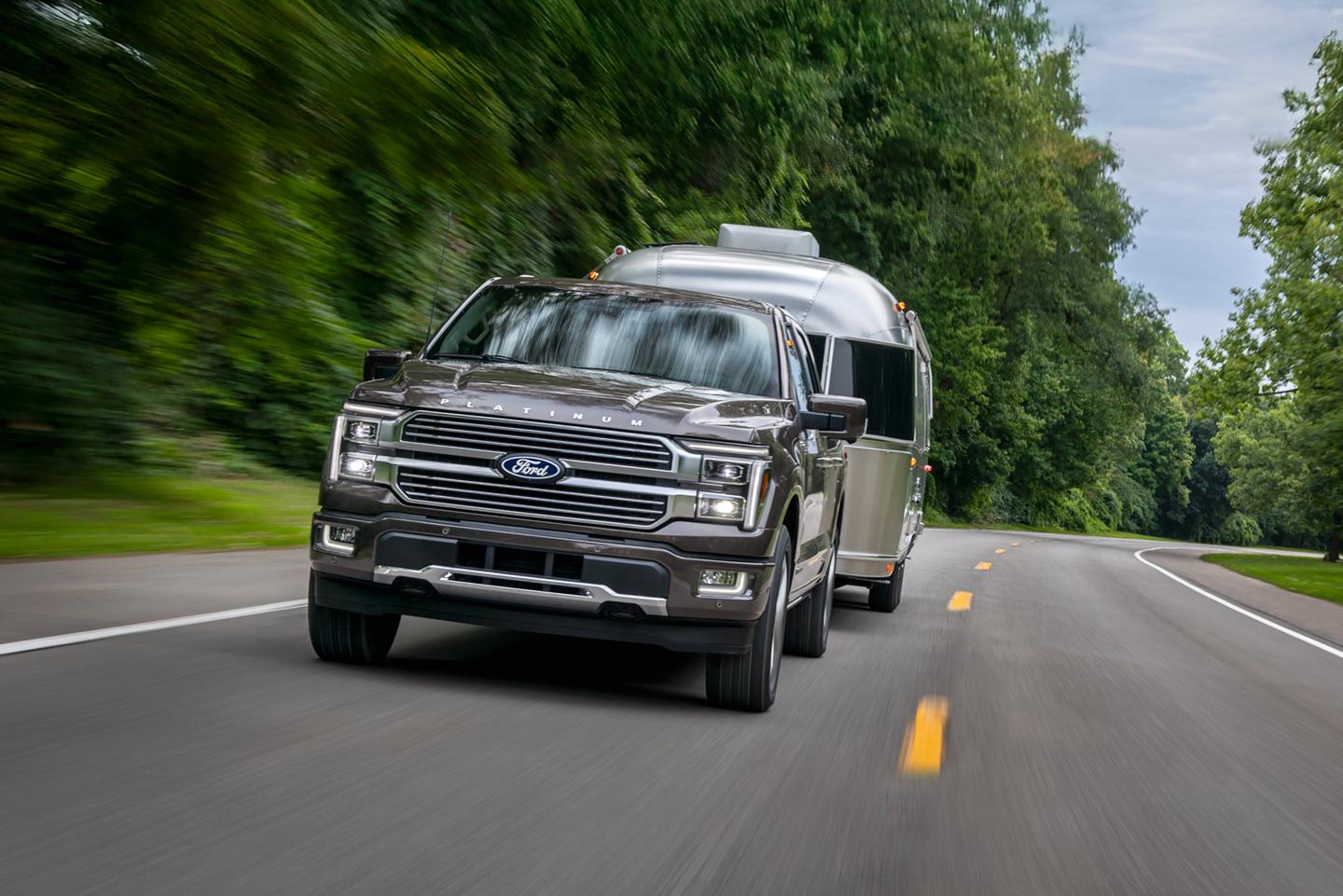 2026 Ford F-150® Platinum® model pulling an Airstream camper