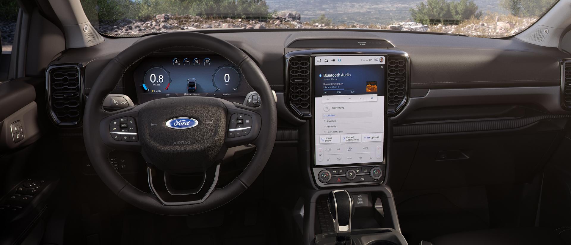Interior of the 2025 Ford Ranger® pickup dash and centre display