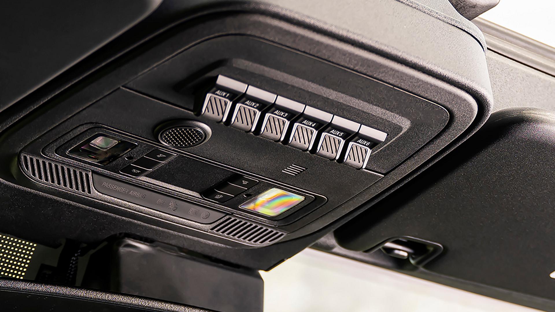 A close-up of the prewired auxiliary upfitter switches available on a 2026 Ford Bronco® SUV