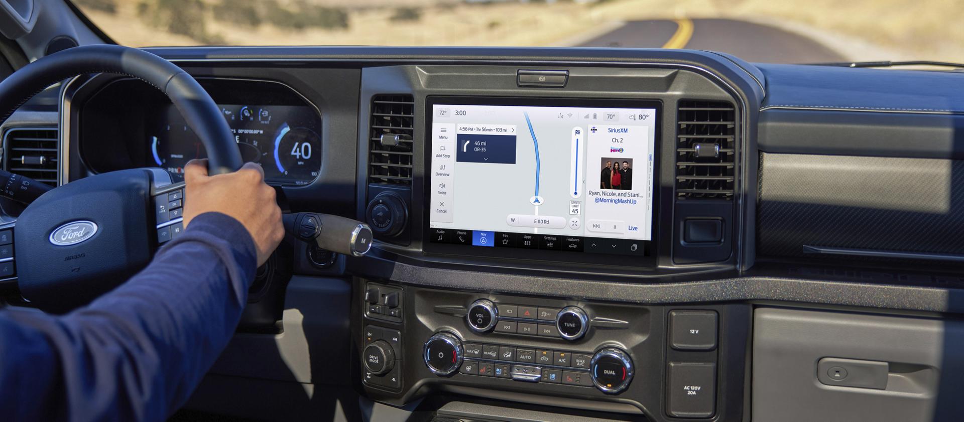 Dashboard view of the 2026 Ford Super Duty® interior, highlighting the 12-inch centre display