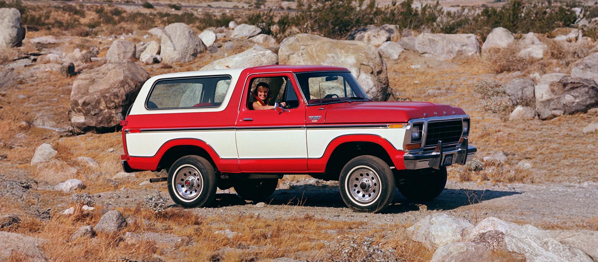 1978 Bronco parked on a gravel road.