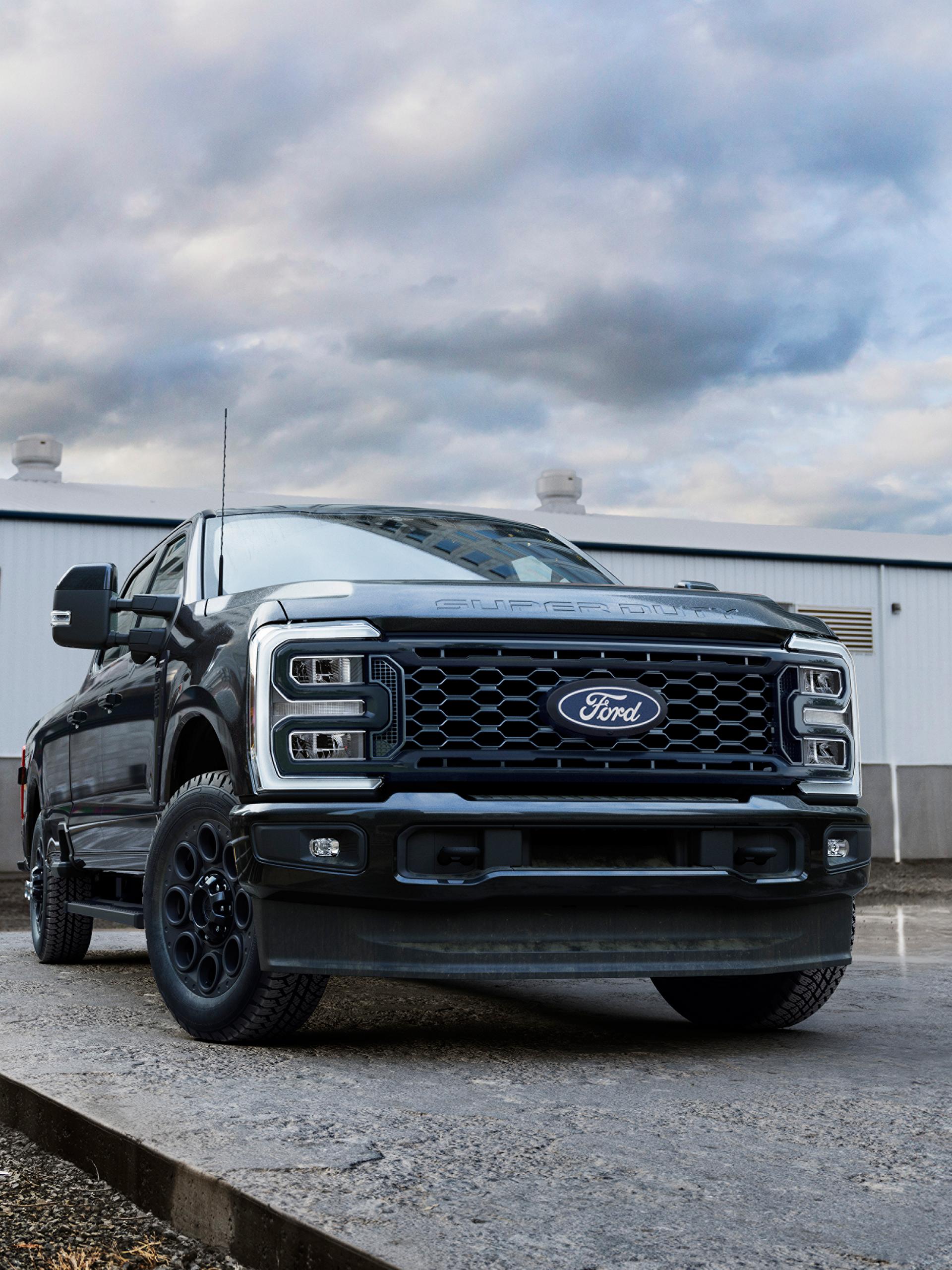 2027 Ford Super Duty® truck with the Black Appearance Package parked on a cement slab