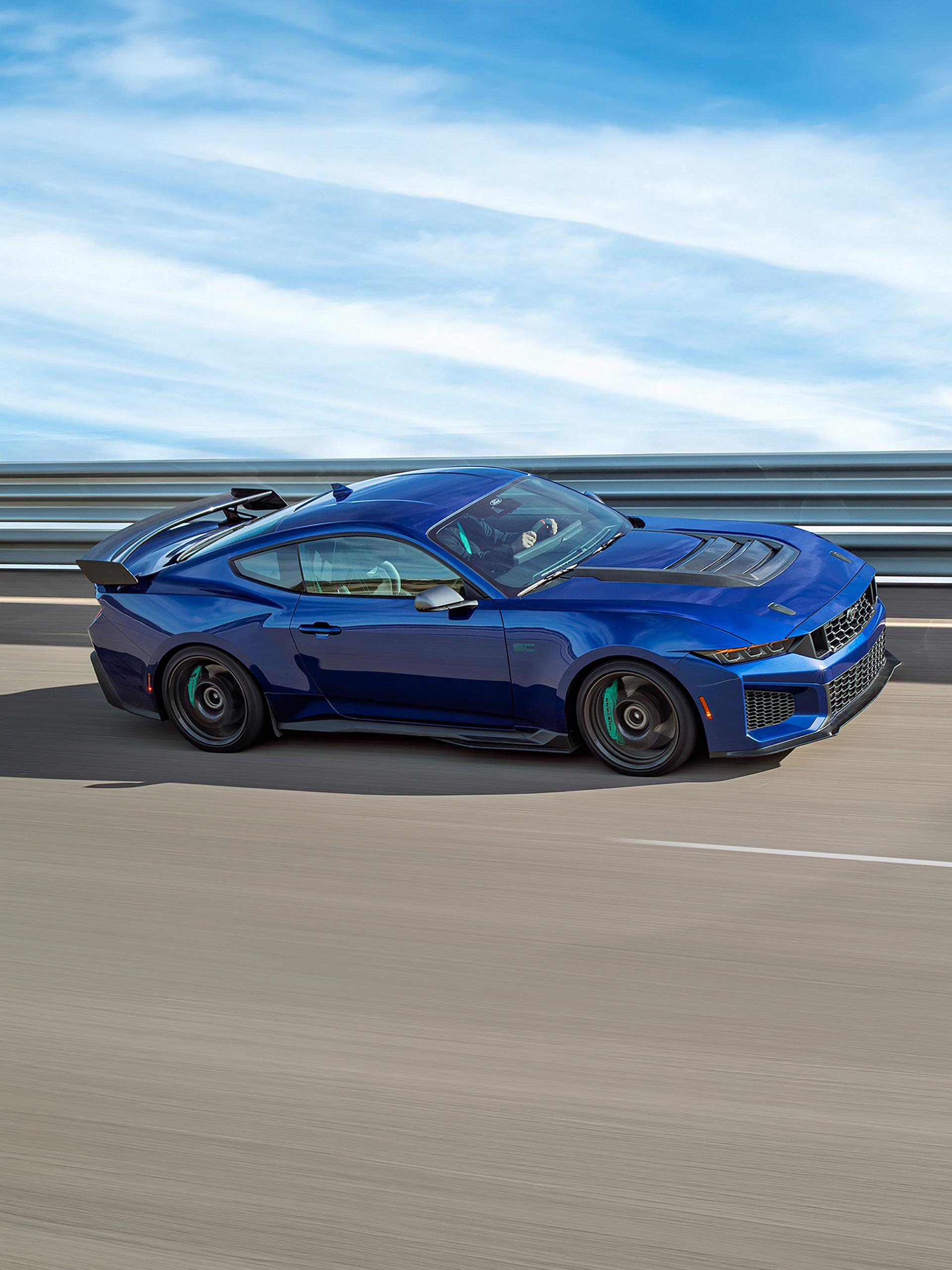 2026 Ford Mustang® Dark Horse® SC model with available Track Pack being driven on a closed course