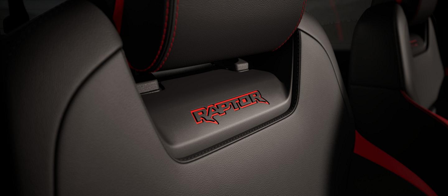 Close-up of the seat detailing inside the 2026 Ford Ranger® Raptor® truck