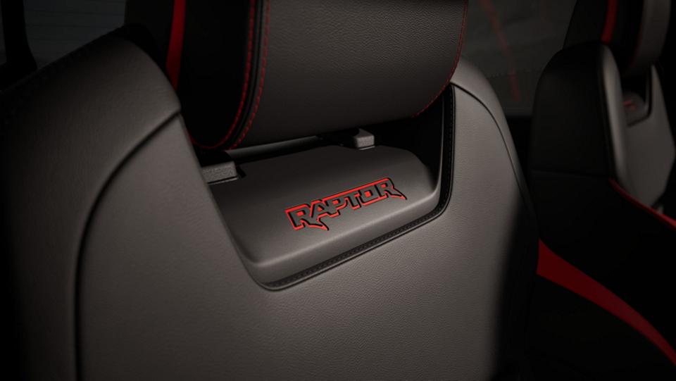 Close-up of the seat detailing inside the 2026 Ford Ranger® Raptor® truck