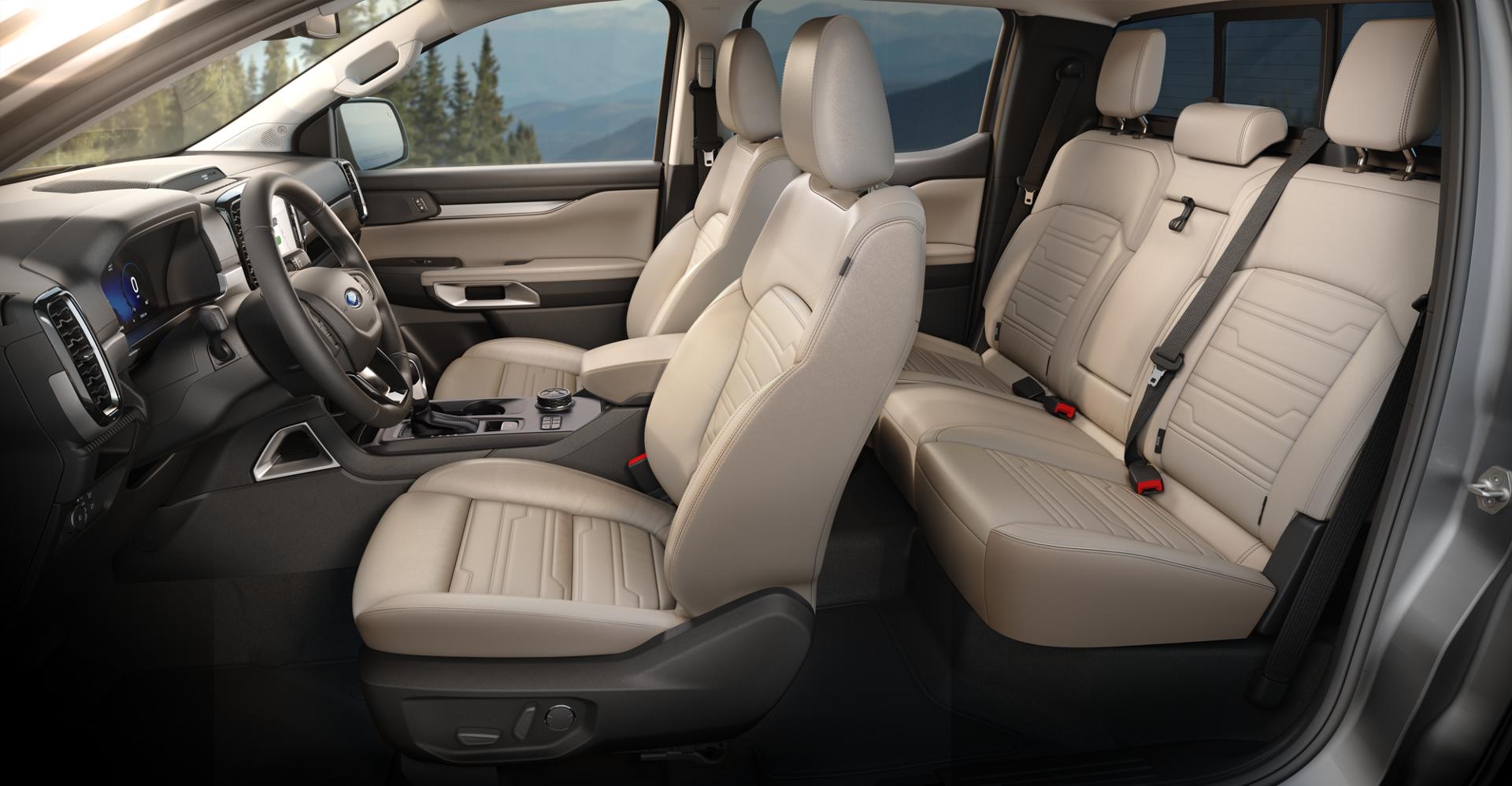 Interior photo of 2025 Ford Ranger® driver and passenger seating